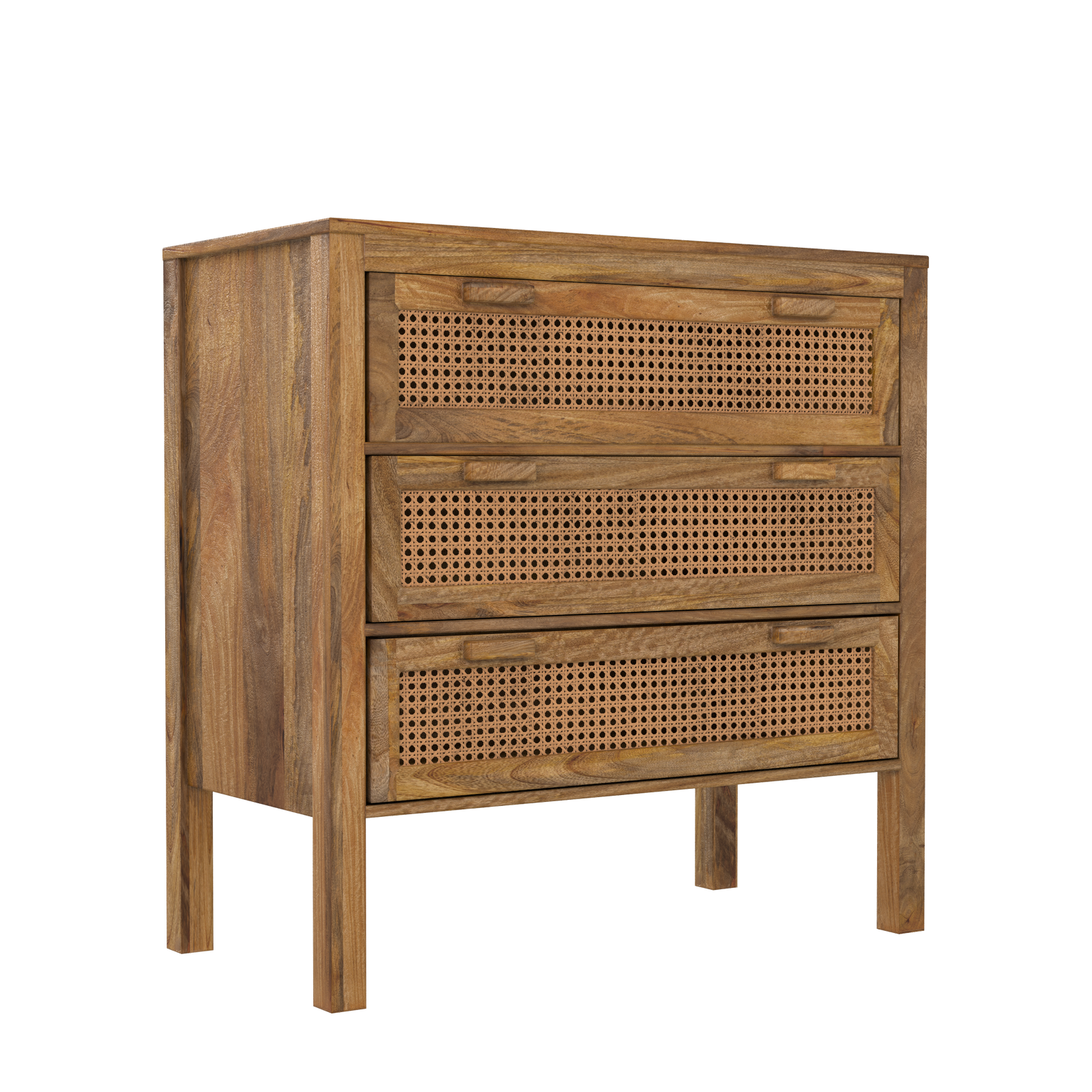 Commode cannage 3 tiroirs Tiki bois manguier rotin naturel trois quarts – Maison Pavane
