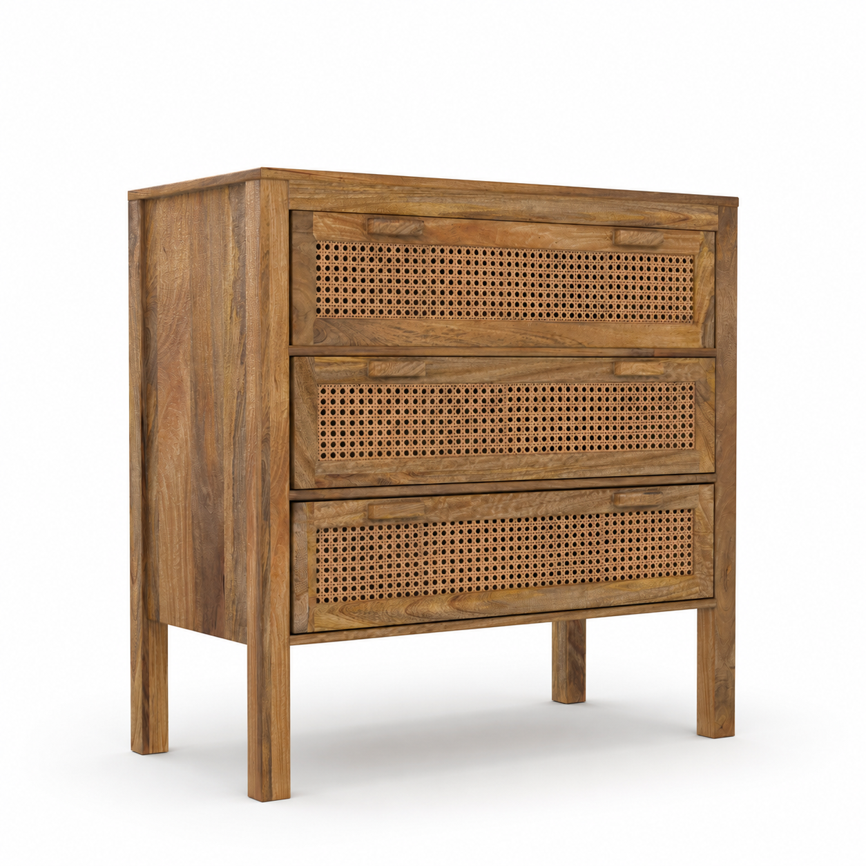 Commode cannage 3 tiroirs Tiki rangement chambre bois miel ambiance – Maison Pavane