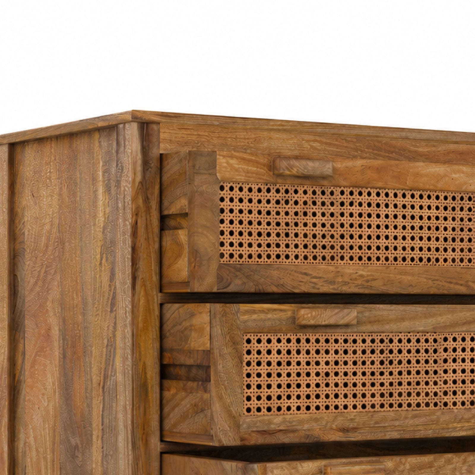 Commode cannage Tiki détail poignée rotin bois manguier profil – Maison Pavane