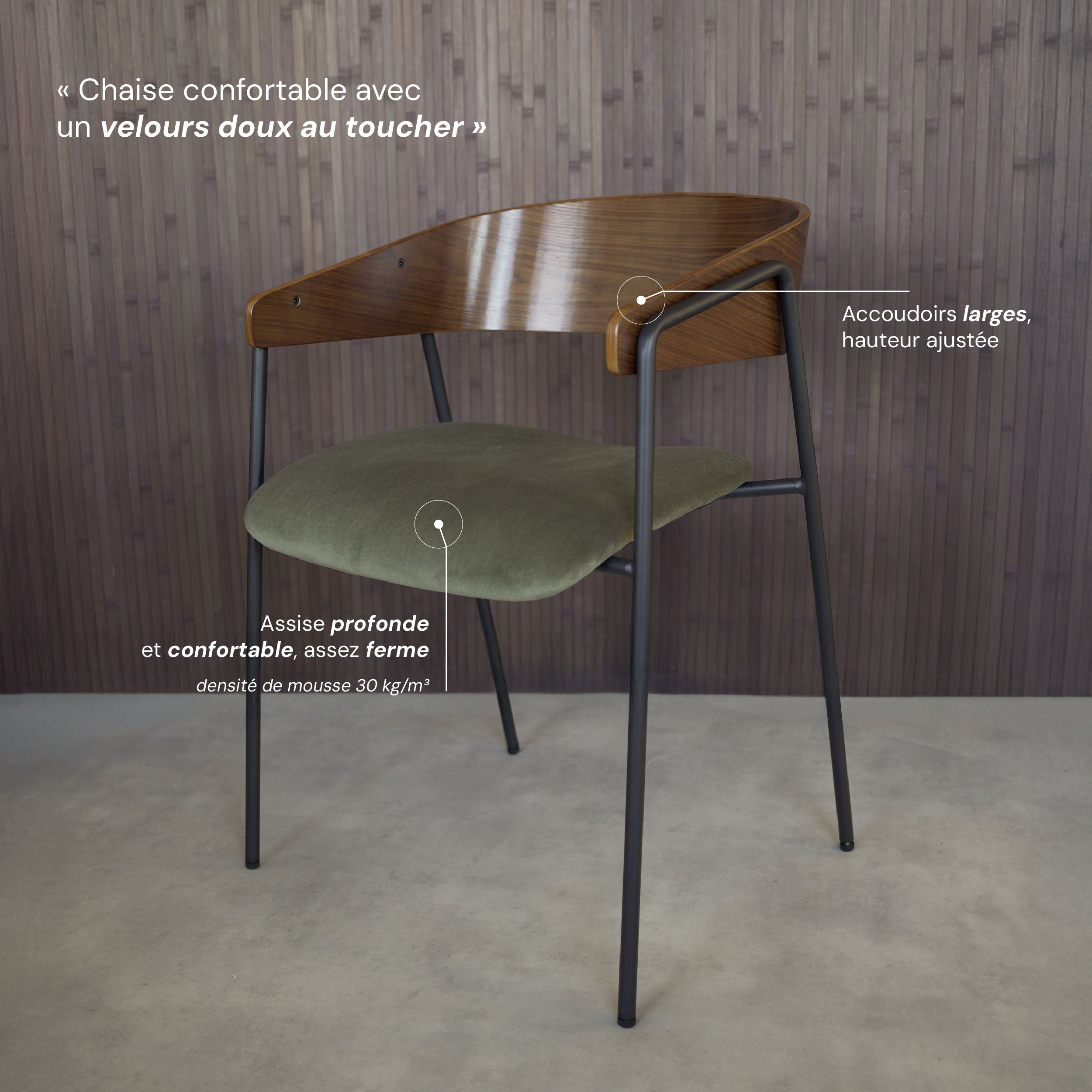 Silla Esmée en terciopelo verde caqui (juego de 2)