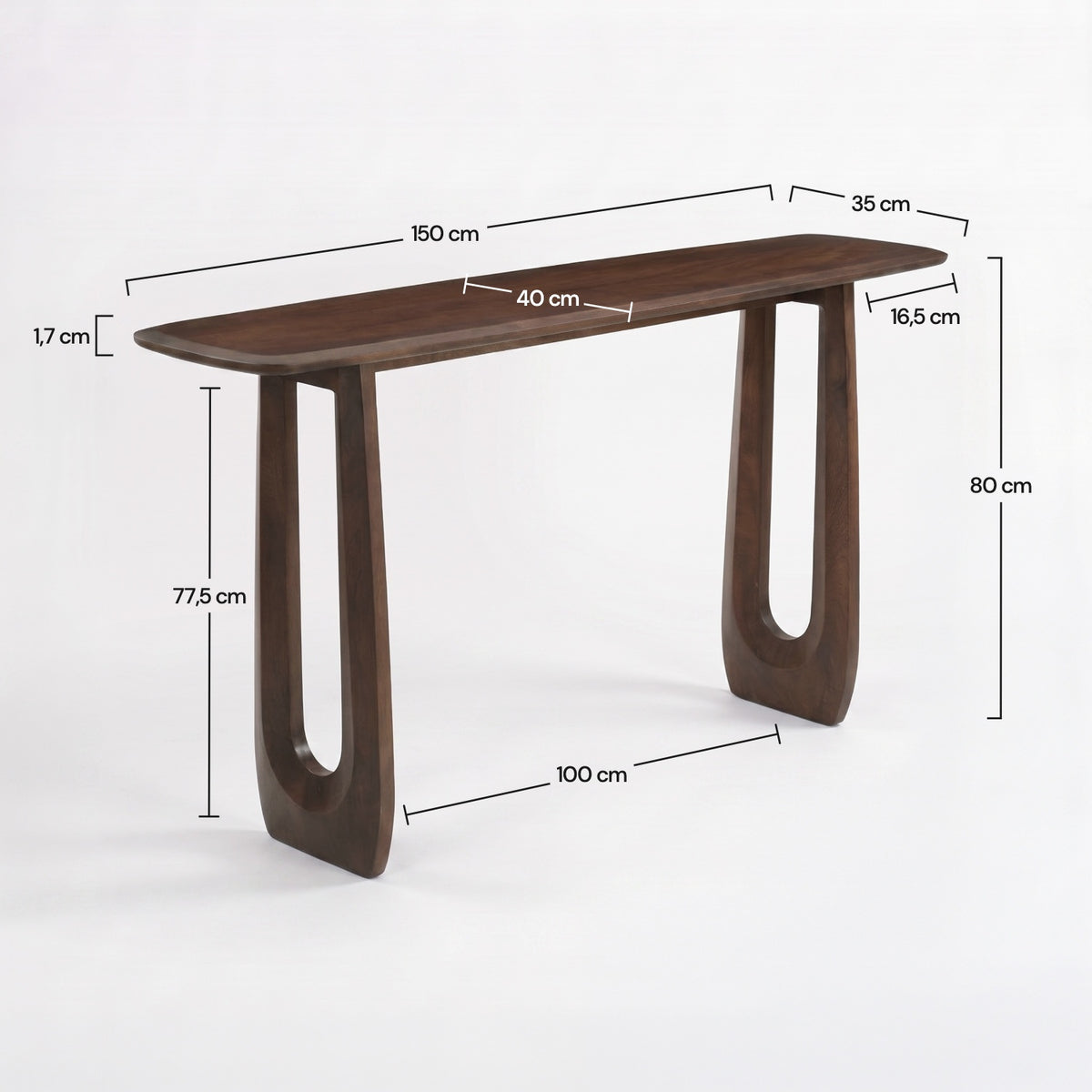 Dimensions de la console Maya en bois de manguier massif marron foncé 150 cm - Maison Pavane