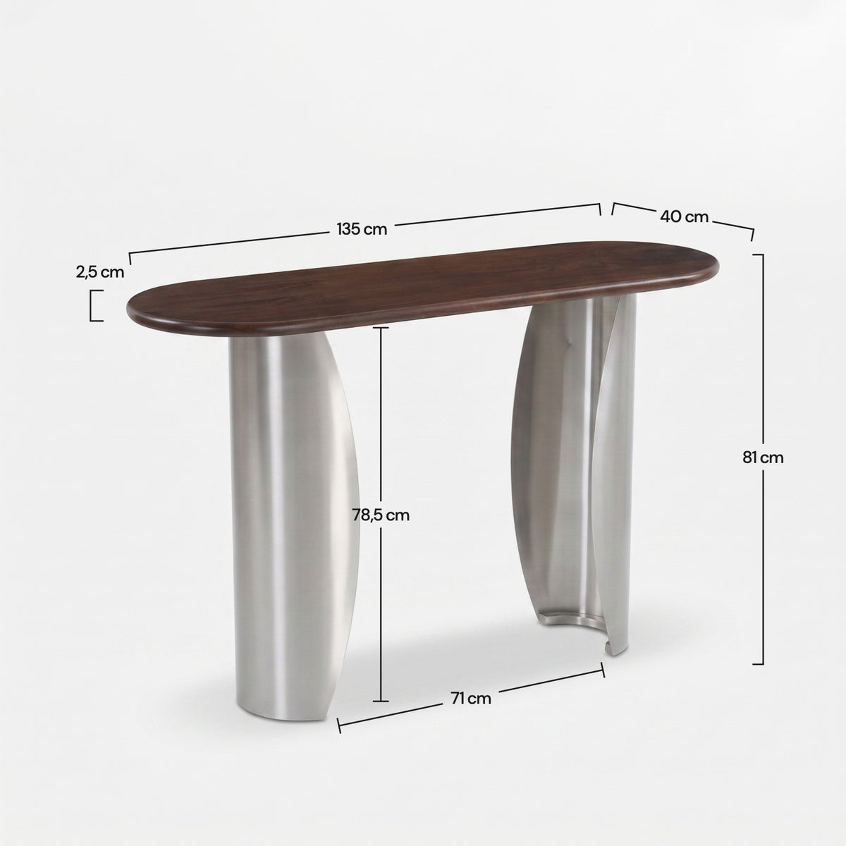 Dimensions de la console Selma en bois de manguier marron foncé et métal brossé 135 cm - Maison Pavane