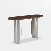 Console Selma en bois de manguier marron foncé et métal brossé 135 cm - Maison Pavane