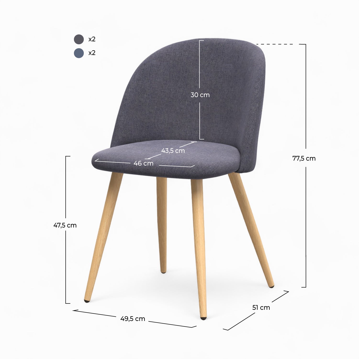 cozy set da 4 sedie in tessuto grigio e blu chiné