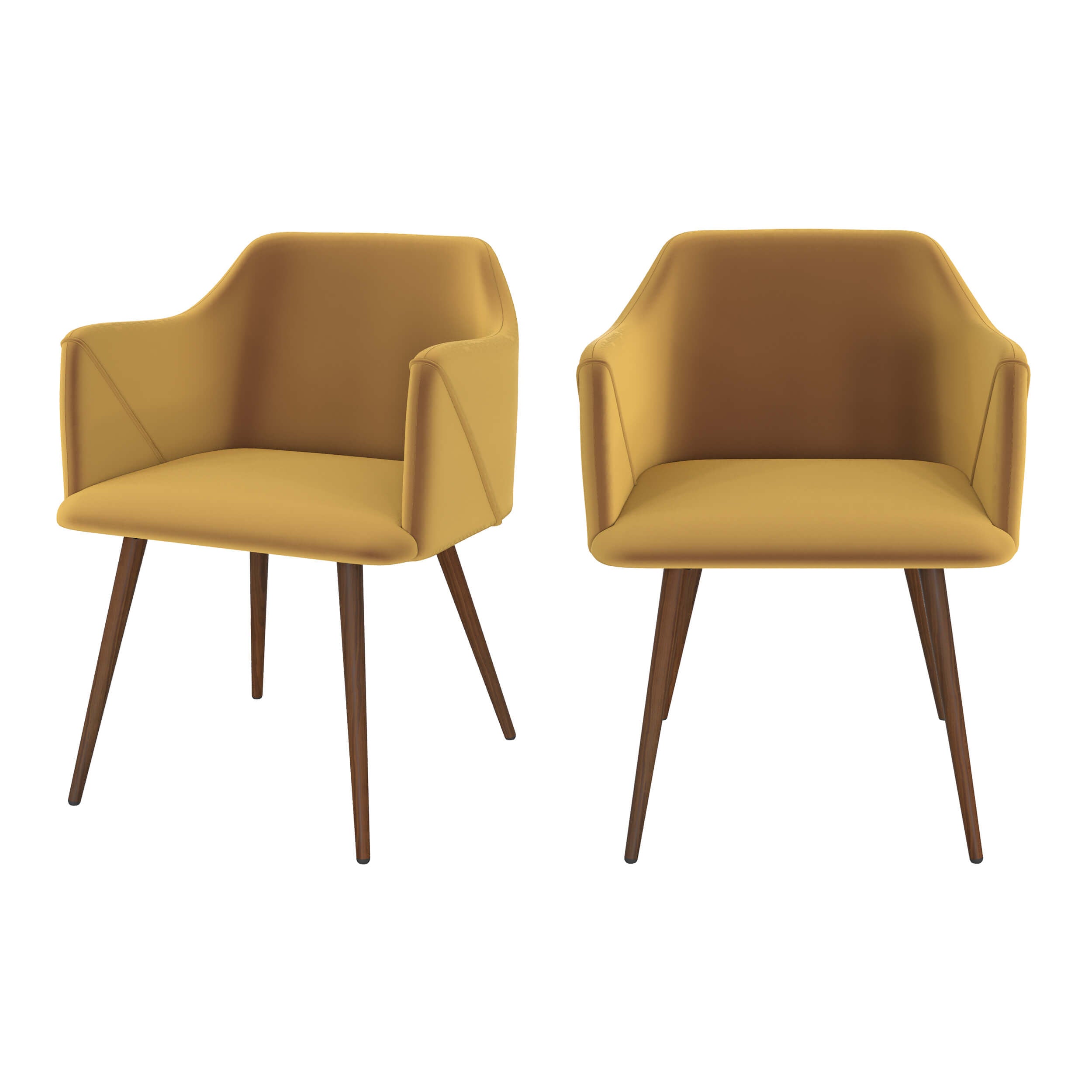 daisy chaise en velours jaune avec accoudoirs lot de 2 pieds marrons