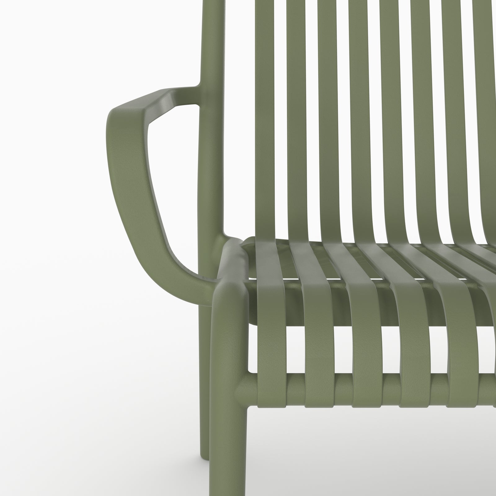 Détail accoudoir canapé jardin Ivy plastique vert kaki
