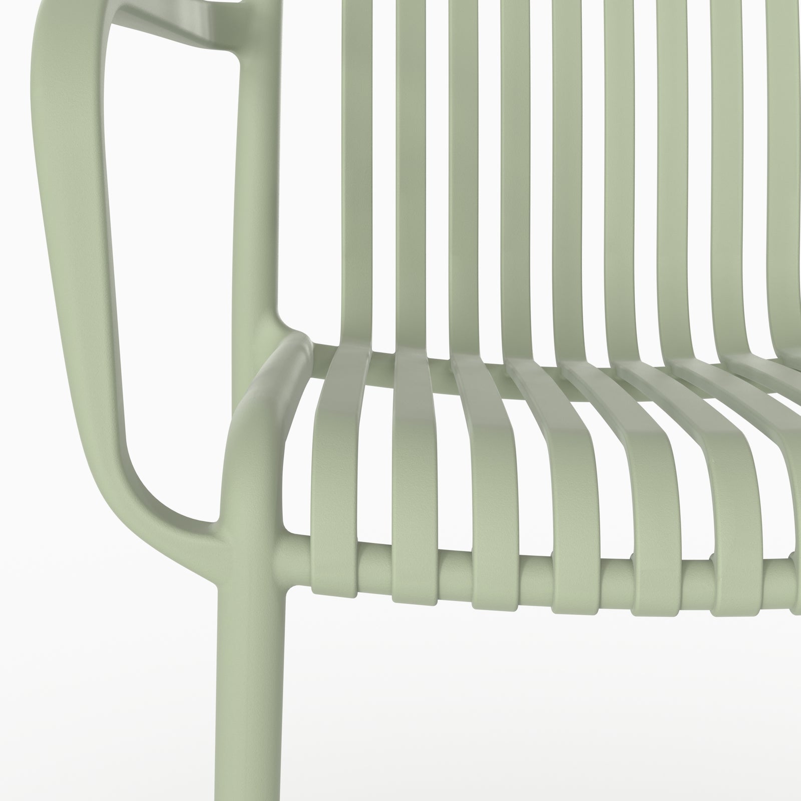 Détail accoudoirs chaise Ivy jardin plastique vert pastel