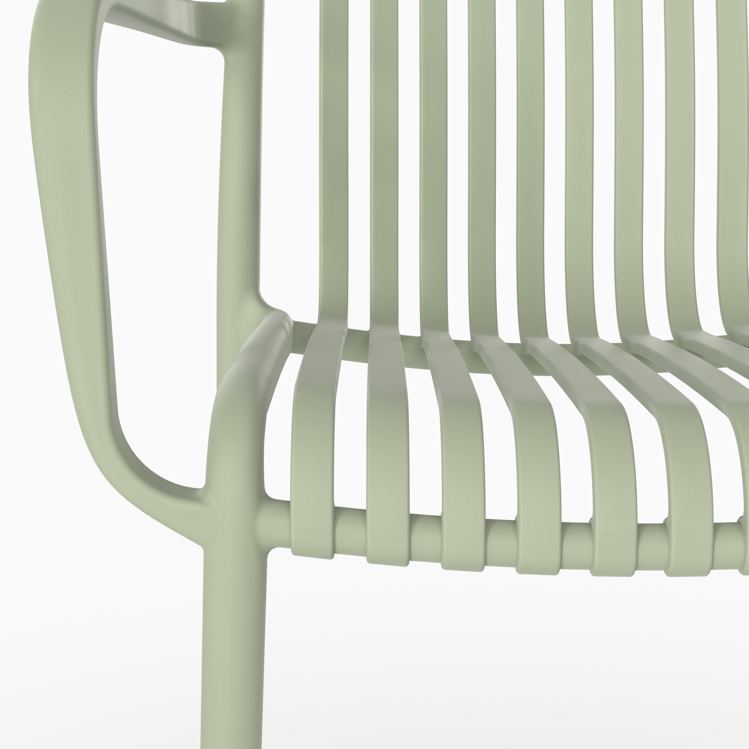 Détail accoudoirs chaise Ivy jardin plastique vert pastel