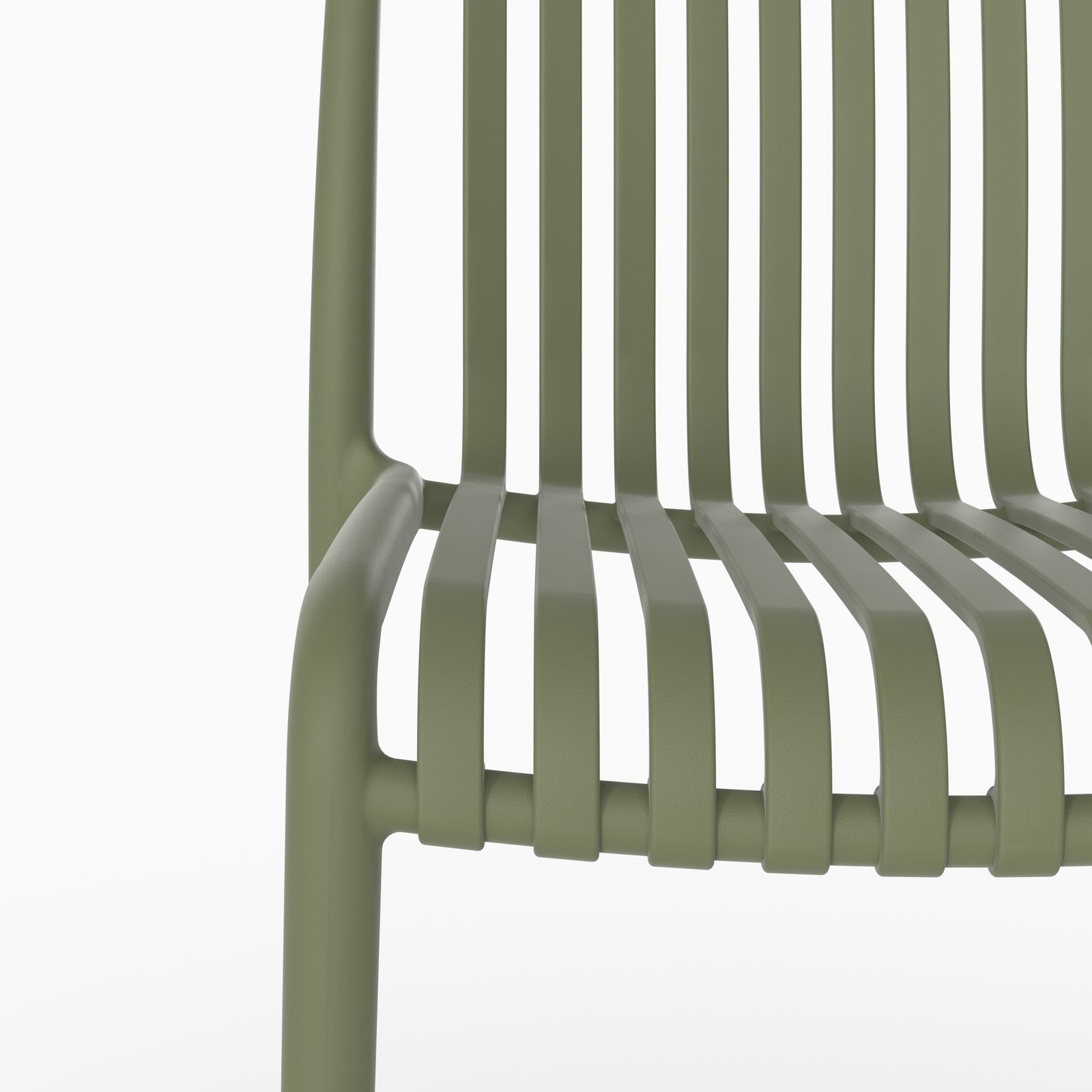 Détail laniere chaise empilable Duli plastique vert kaki