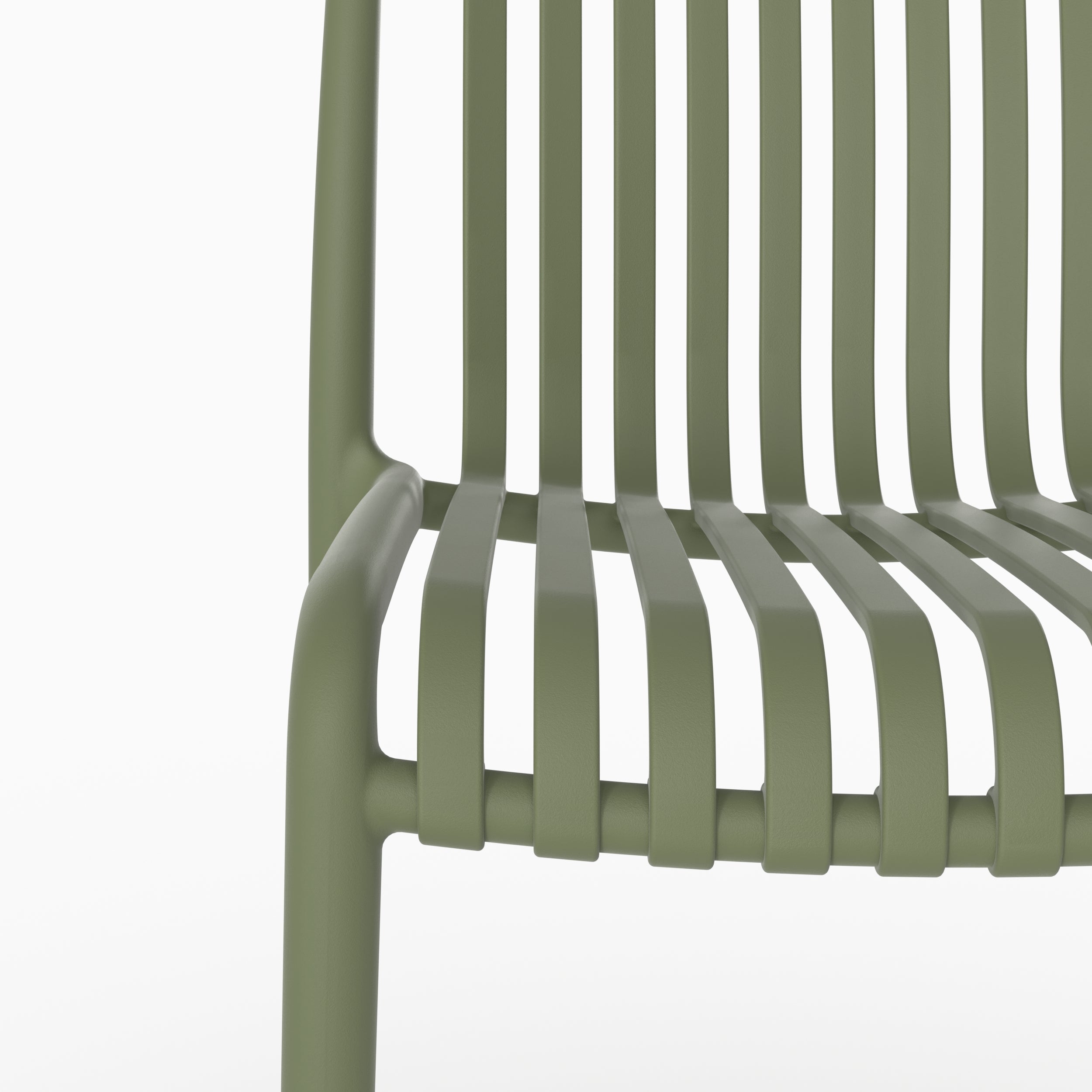 Détail laniere chaise empilable Duli plastique vert kaki