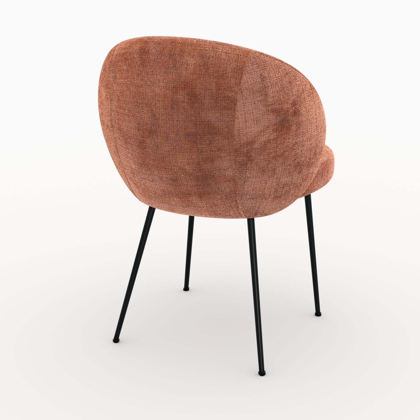 Détail matière chaise Bloomy en velours chenille terracotta et métal noir