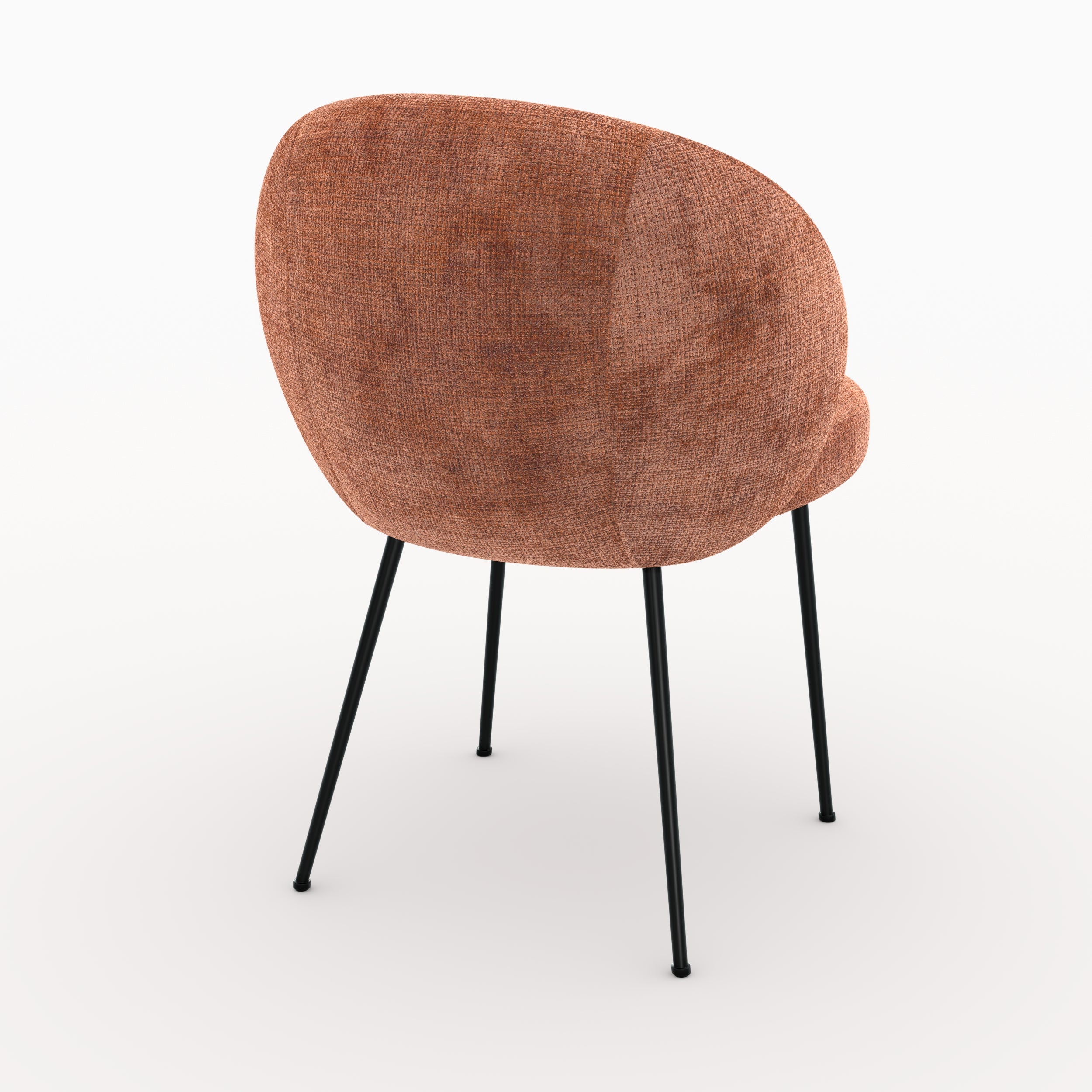 Détail matière chaise Bloomy en velours chenille terracotta et métal noir