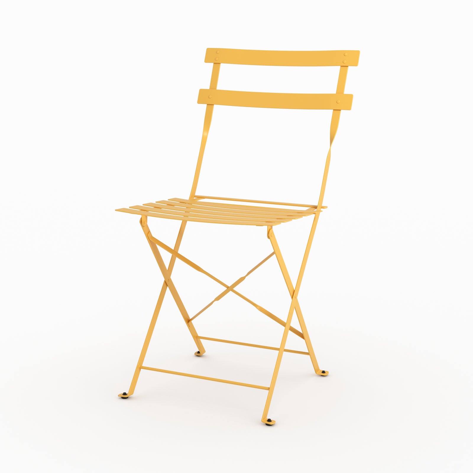 Détail matière lot de 2 chaises de jardin Kayla en métal jaune beurre pliantes