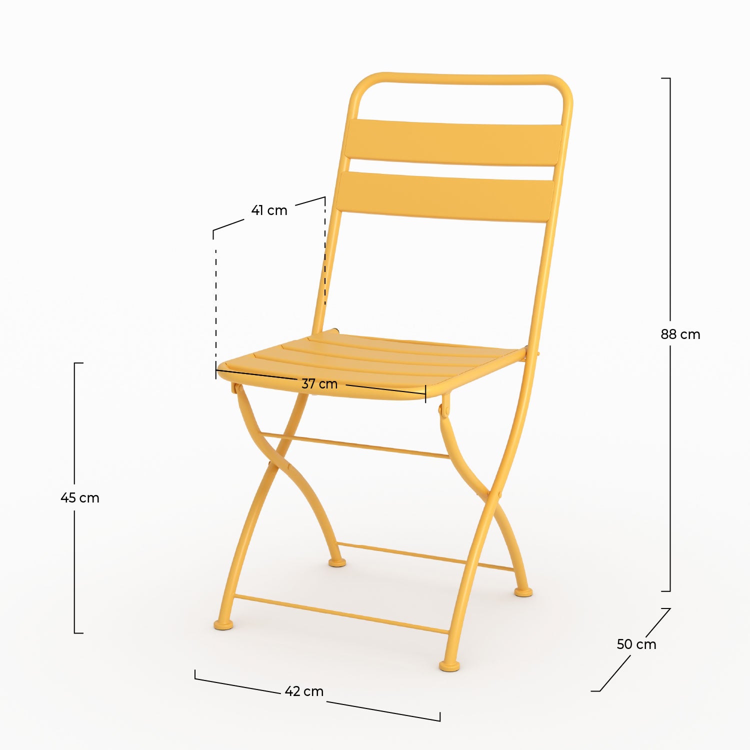 Détail matière lot de 2 chaises de jardin Yumi en métal jaune beurre pliantes