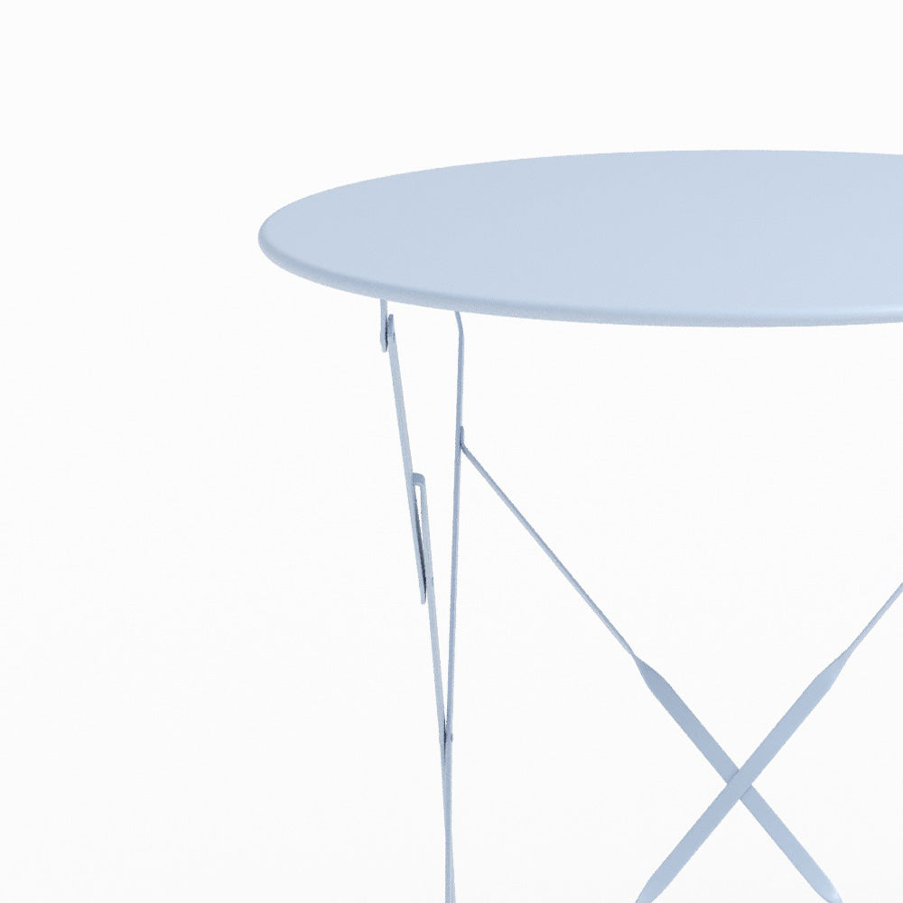 Détail matière table de jardin Yumi ronde et pliante en métal vert clair 2 personnes