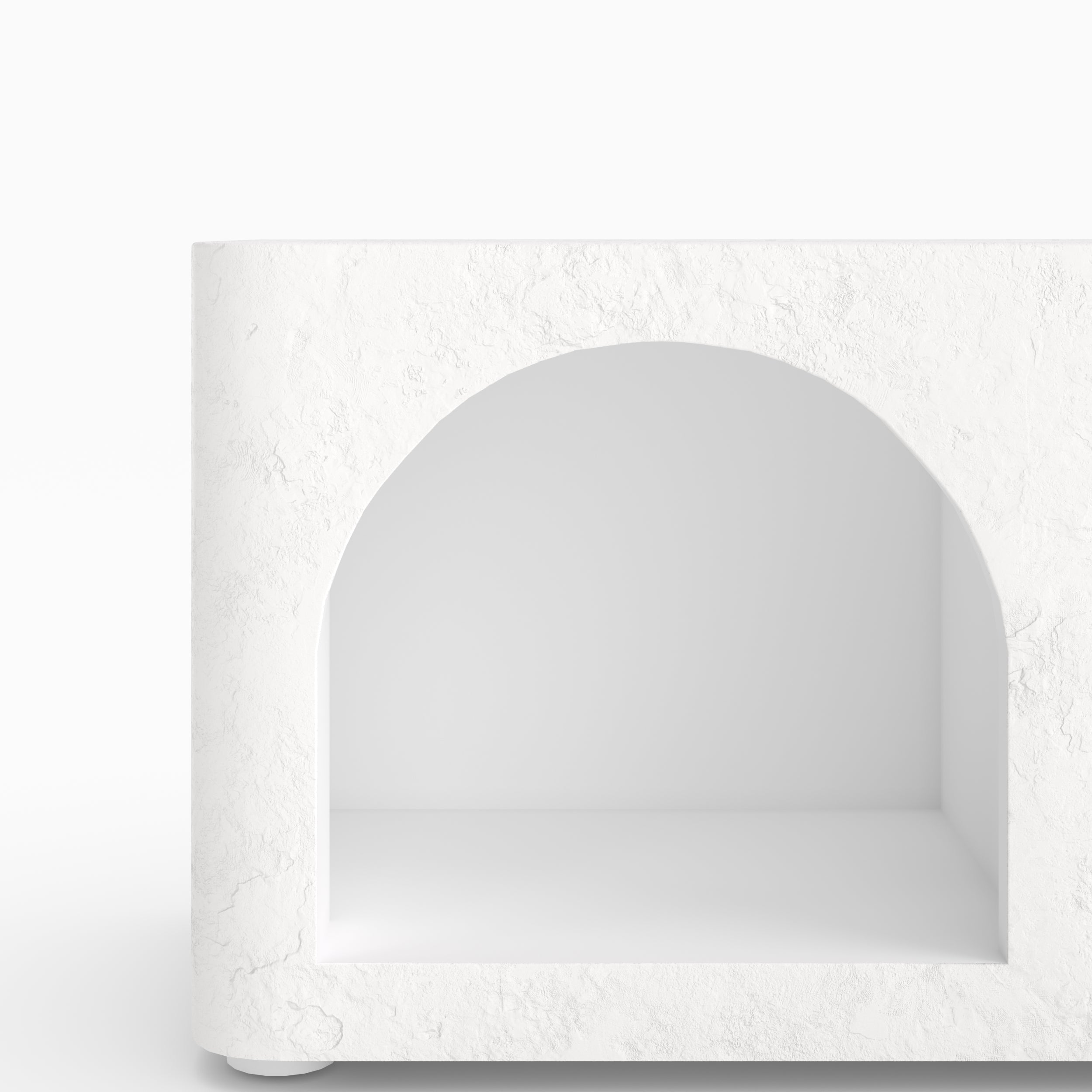 Détail niche arche grecque plâtre blanc meuble Fira texture