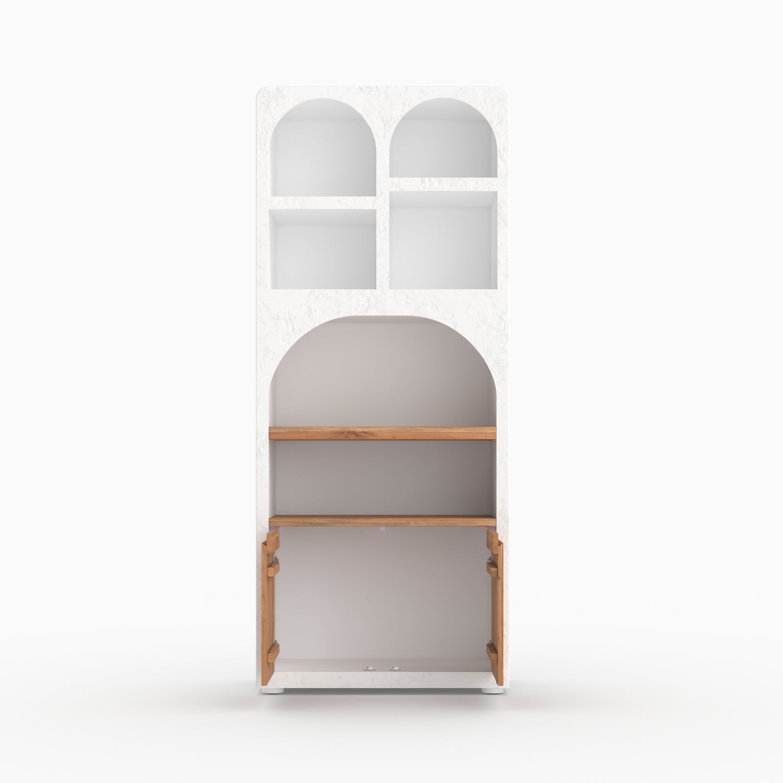 Détail tiroir ouvert bibliotheque Fira plâtre blanc cassé rangement bois