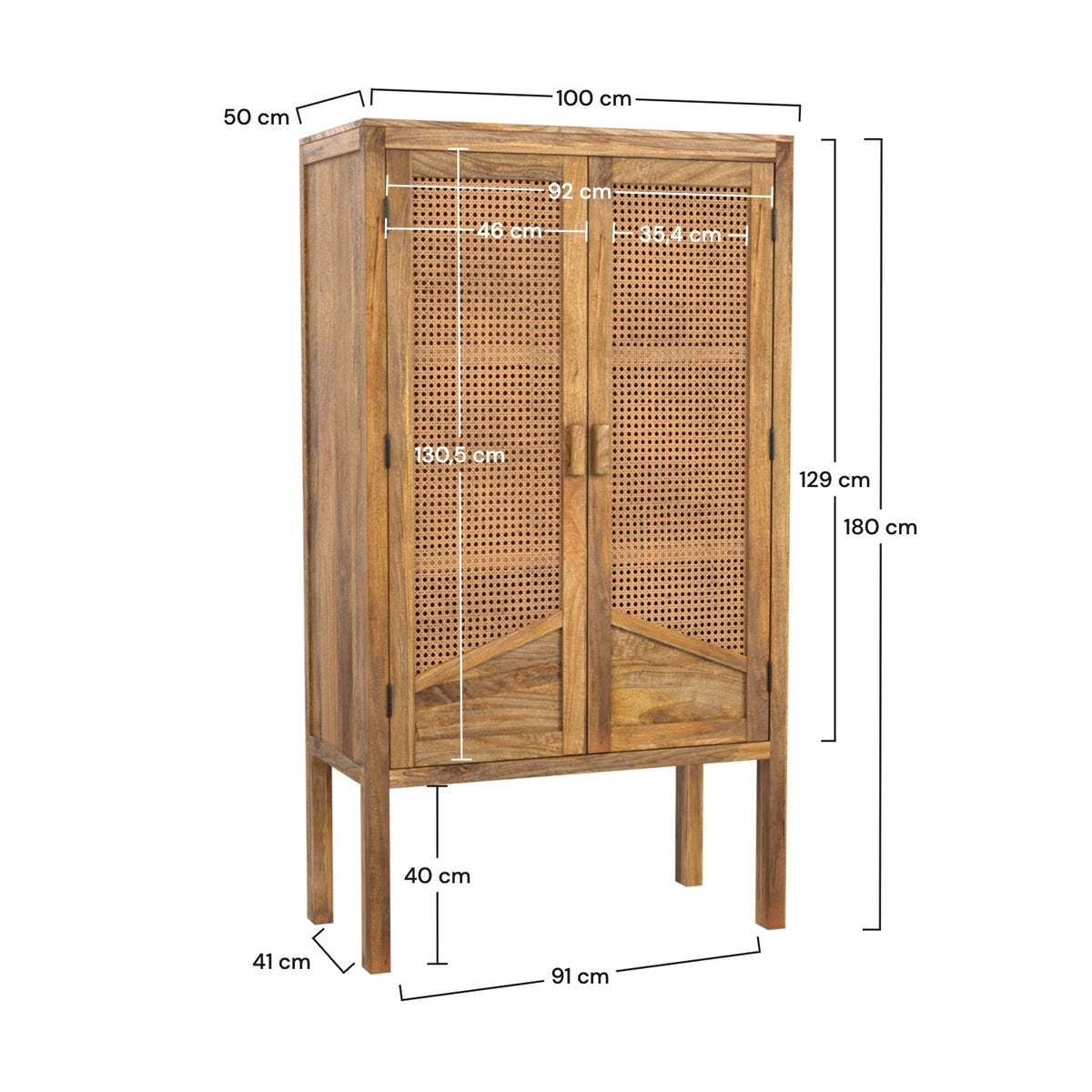 Armoire Tiki en cannage 2 portes en bois