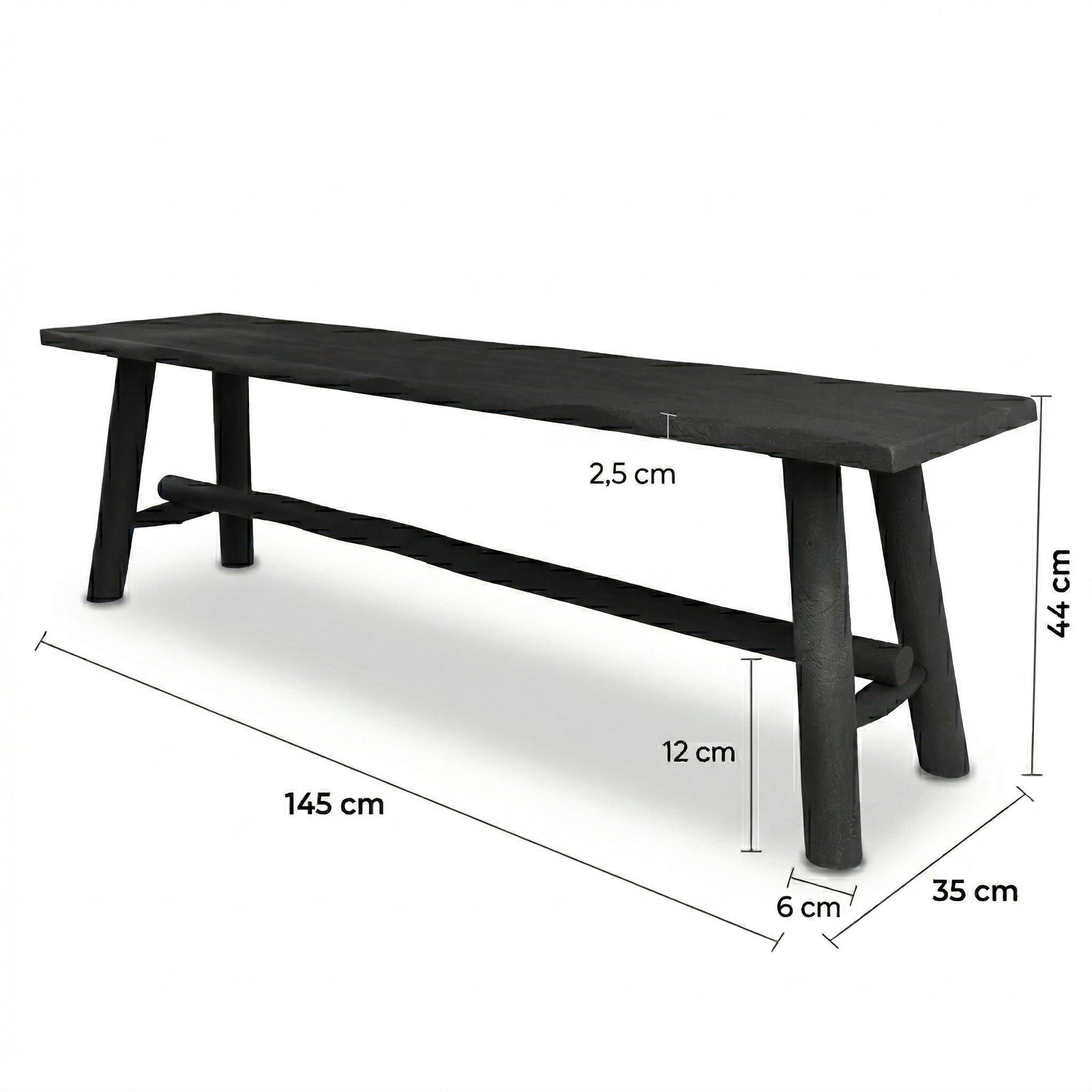 Dimension banc noir Toxis 145 cm