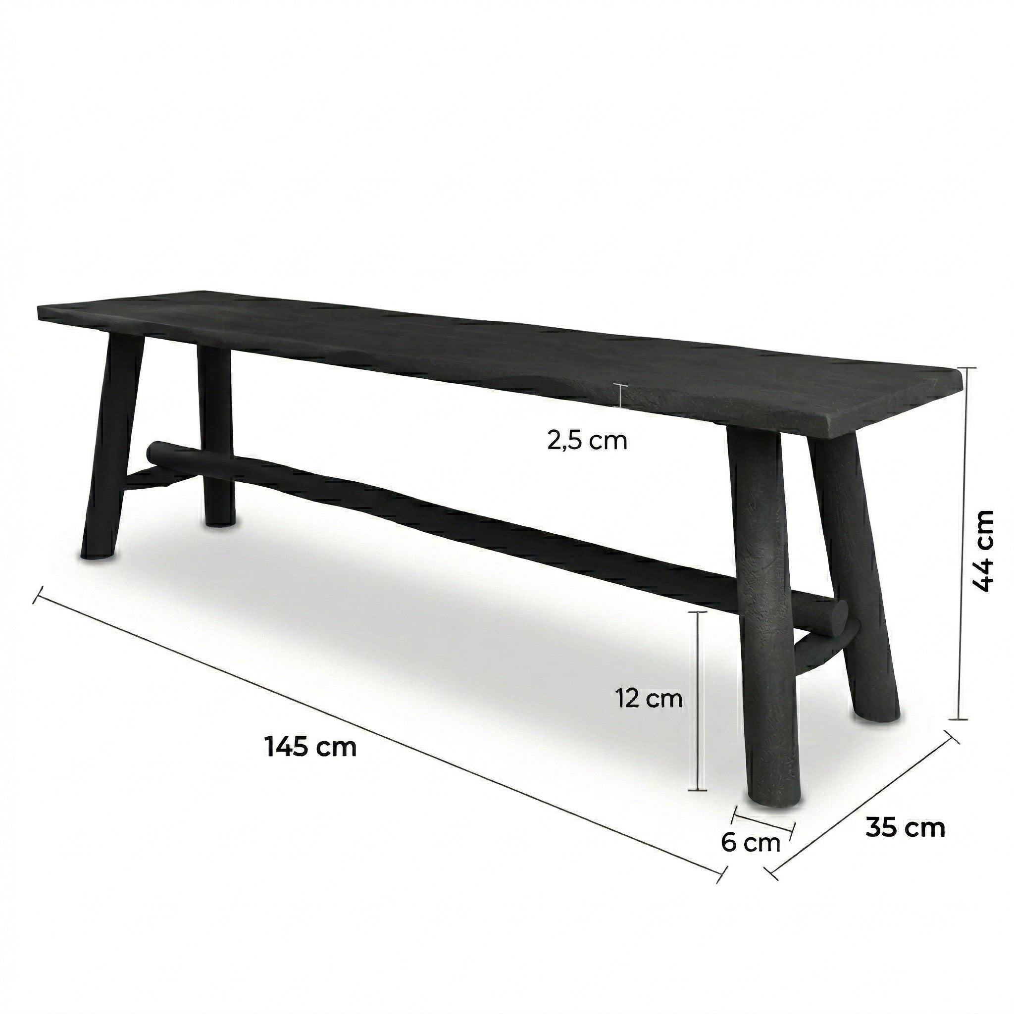 Dimension banc noir Toxis 145 cm