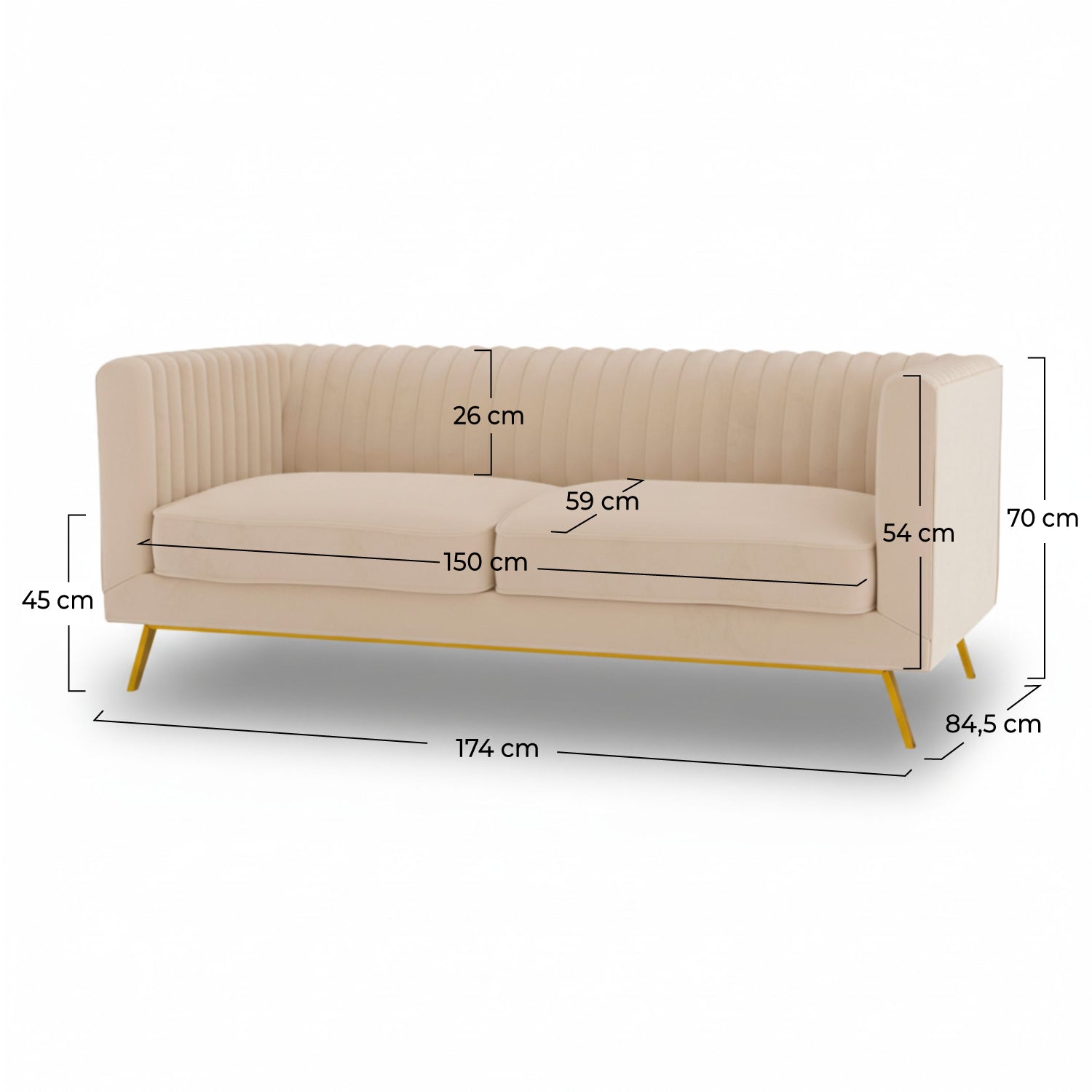 Divano 2 posti Gatsby in velluto beige