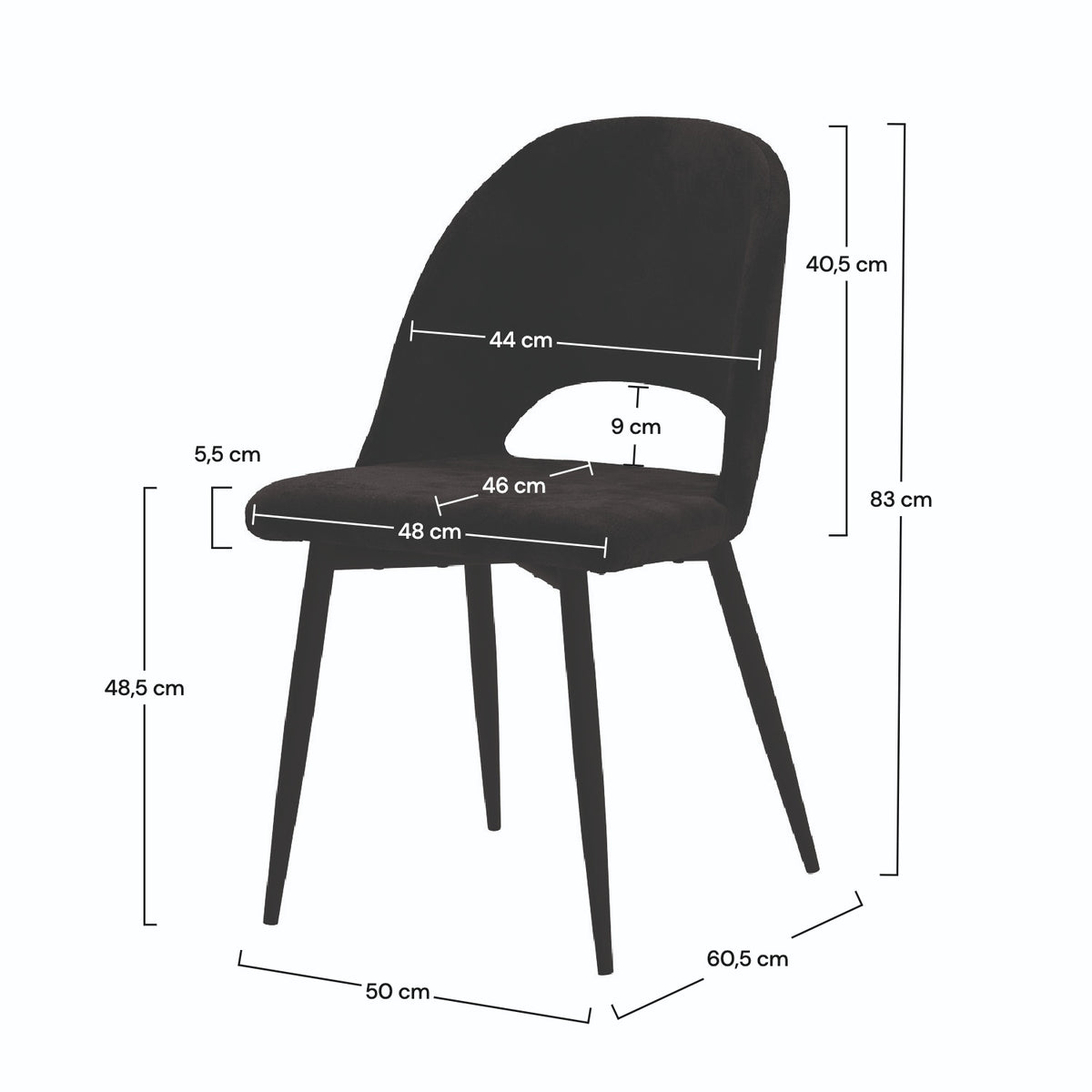 Chaise Pénélope en velours noir (lot de 2)