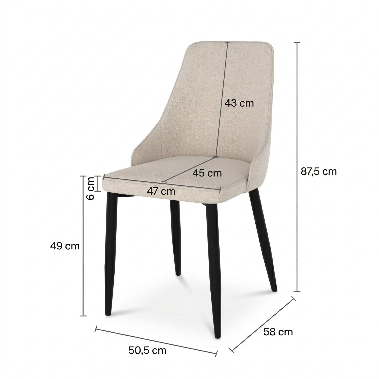 Dimension chaise pipo beige tissu