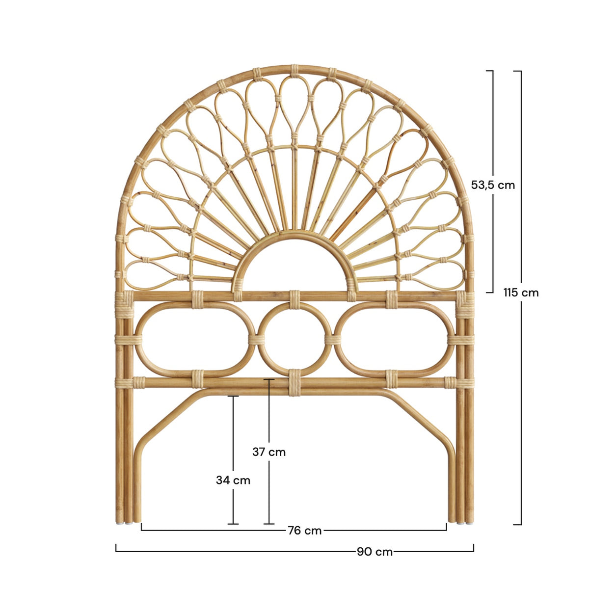 Dimension tête de lit Bahia rotin arrondie 90 cm – Maison Pavane