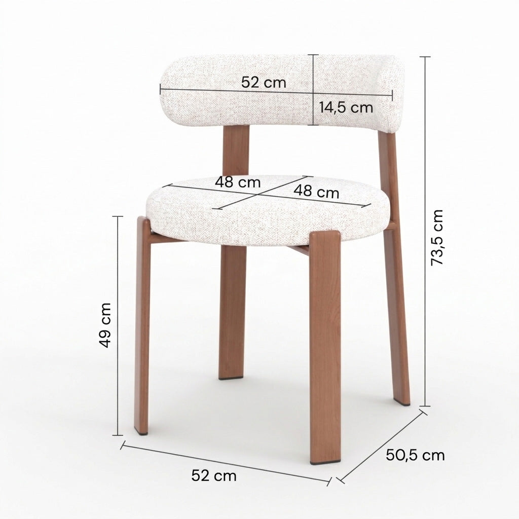 Dimensions chaise Aura tissu texture blanc cassé pieds métal effet bois