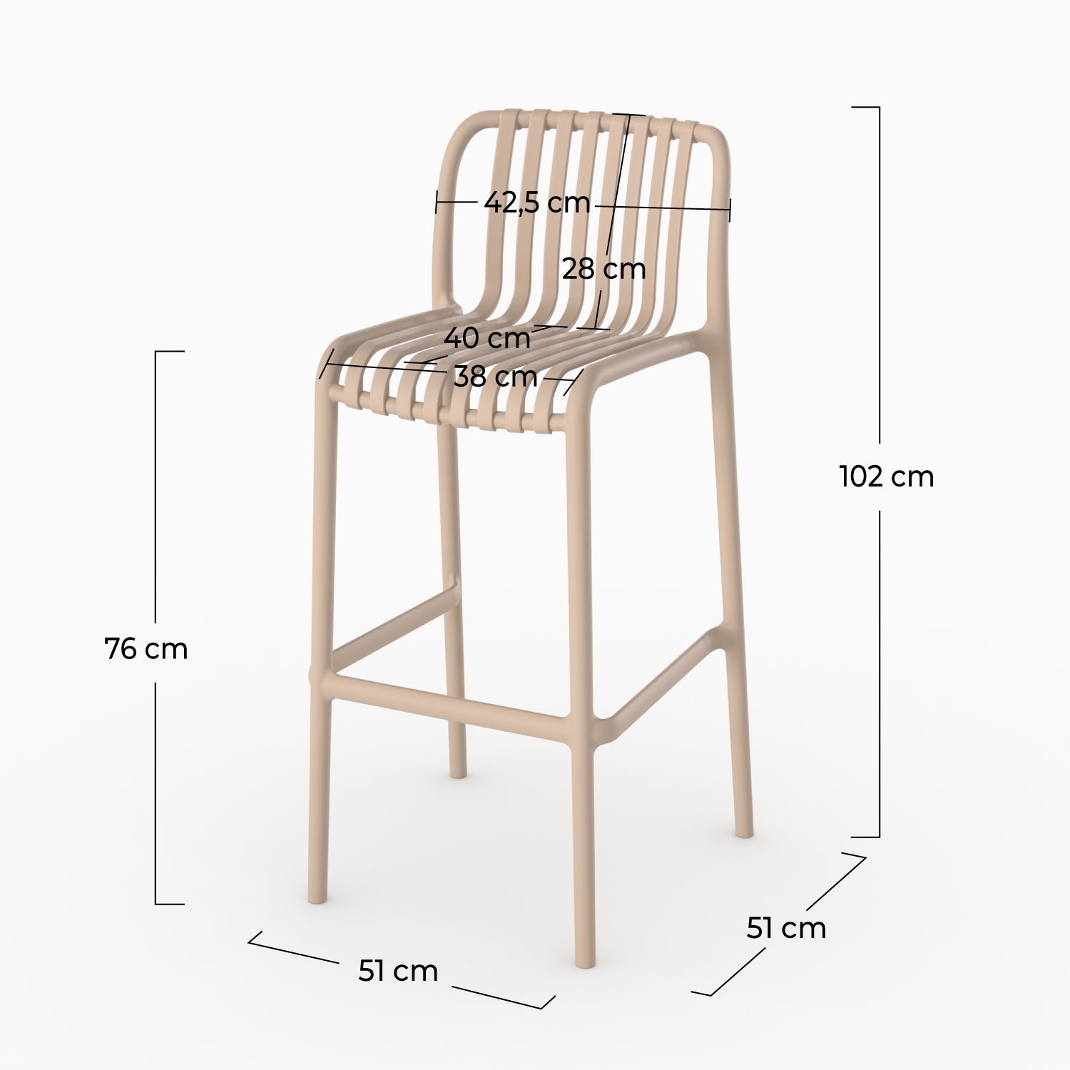 Dimensions chaise bar Duli plastique beige 76cm