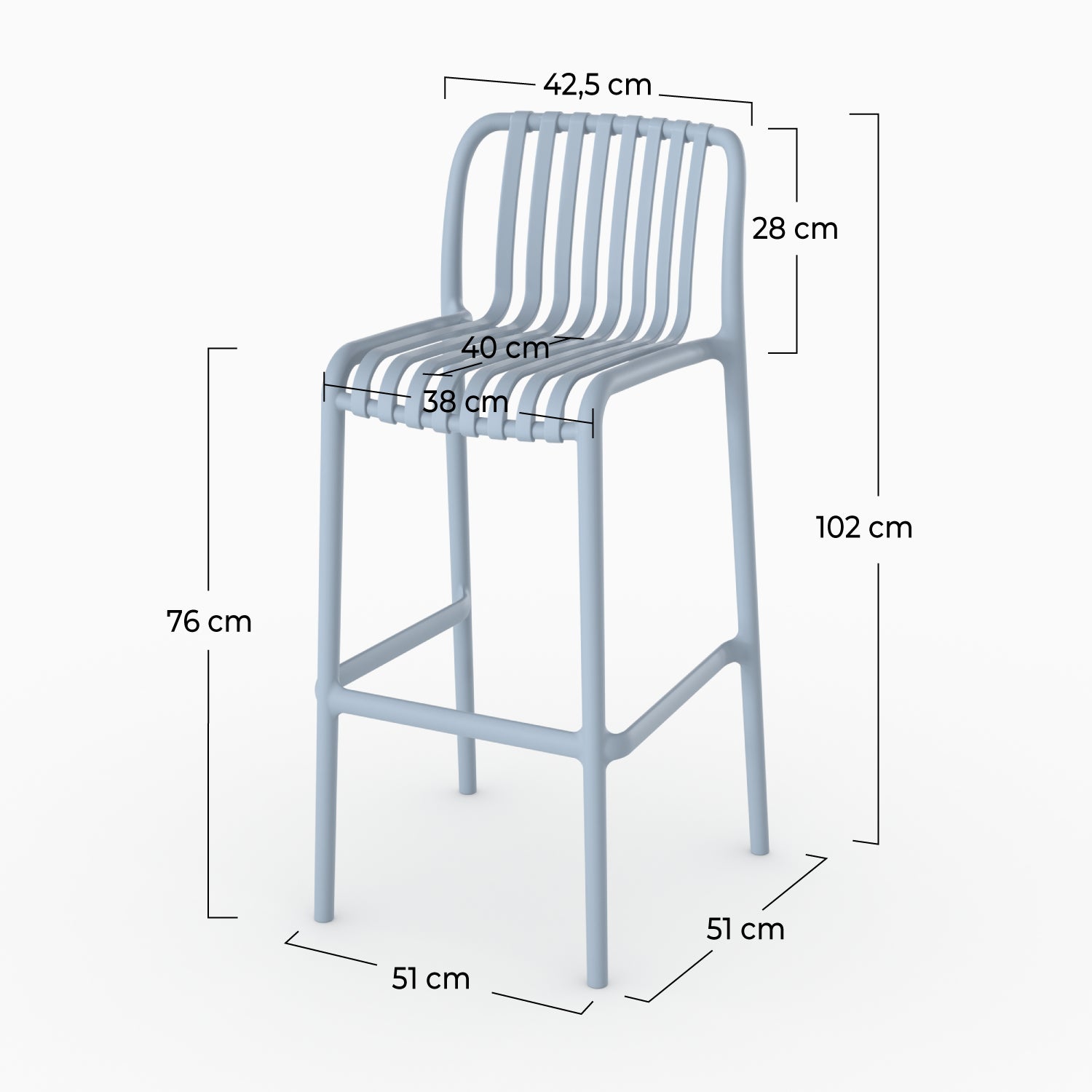 Dimensions chaise bar Duli plastique bleu pastel 76cm