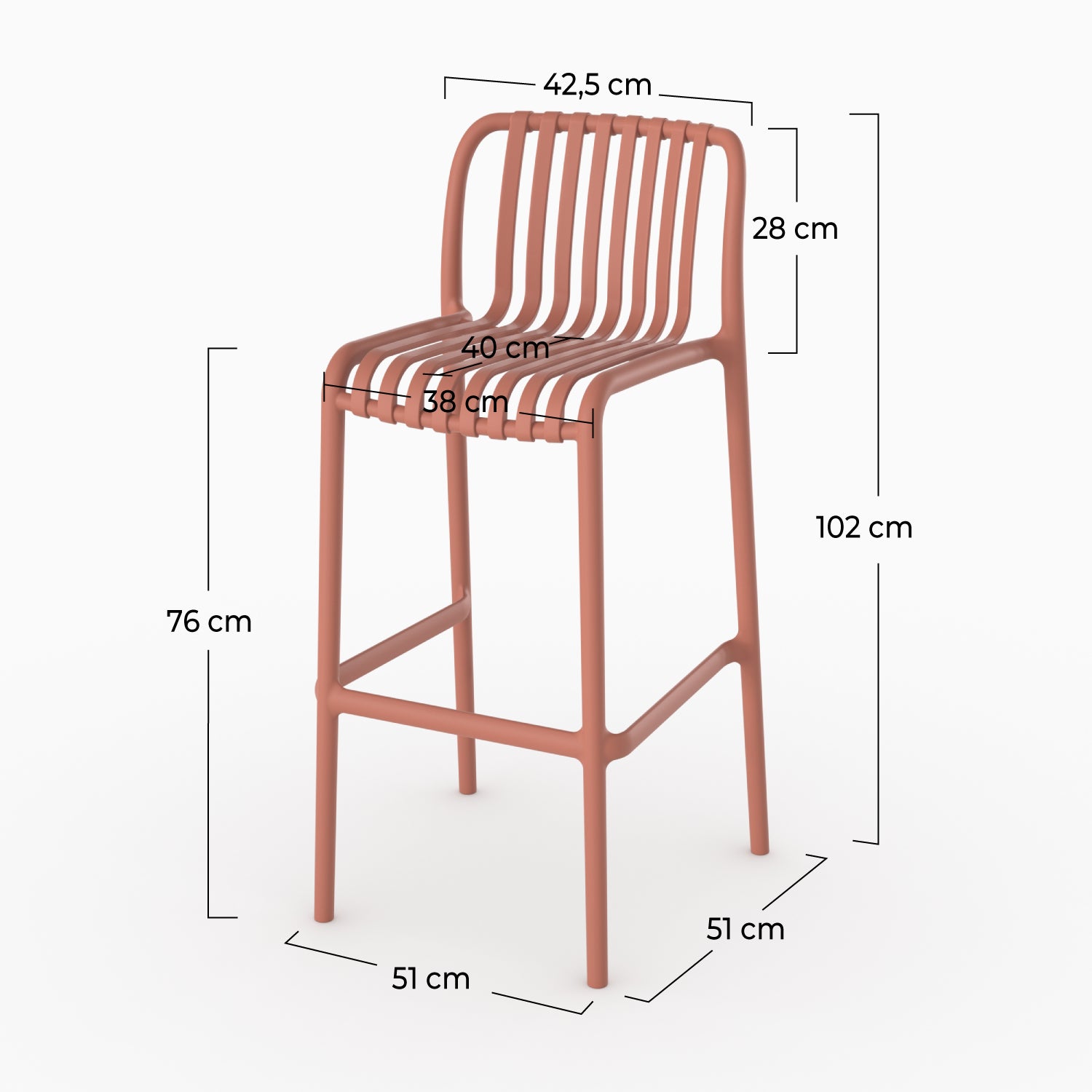 Dimensions chaise bar Duli plastique terracotta 76cm