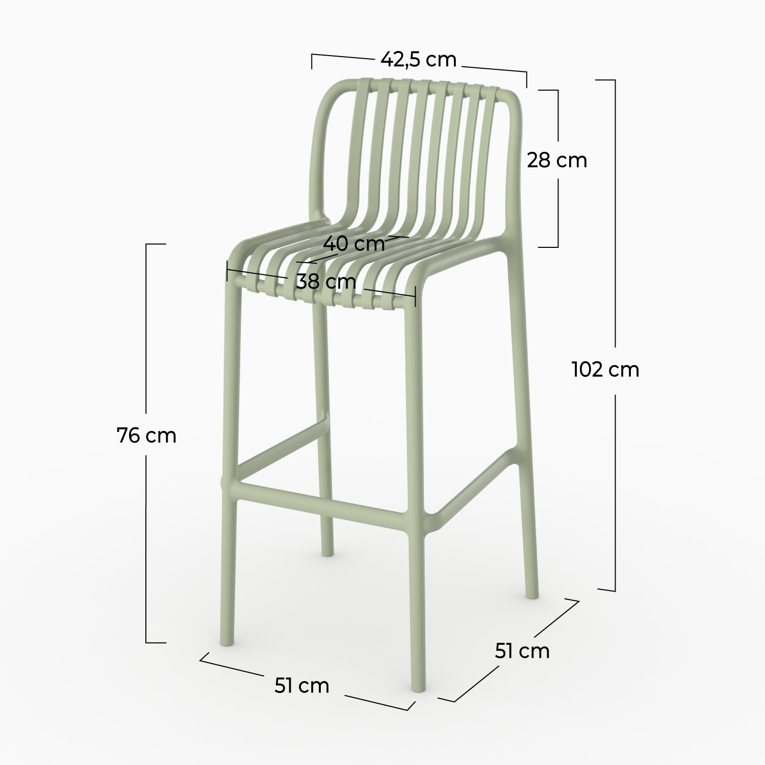 Dimensions chaise bar Duli plastique vert pastel 76cm