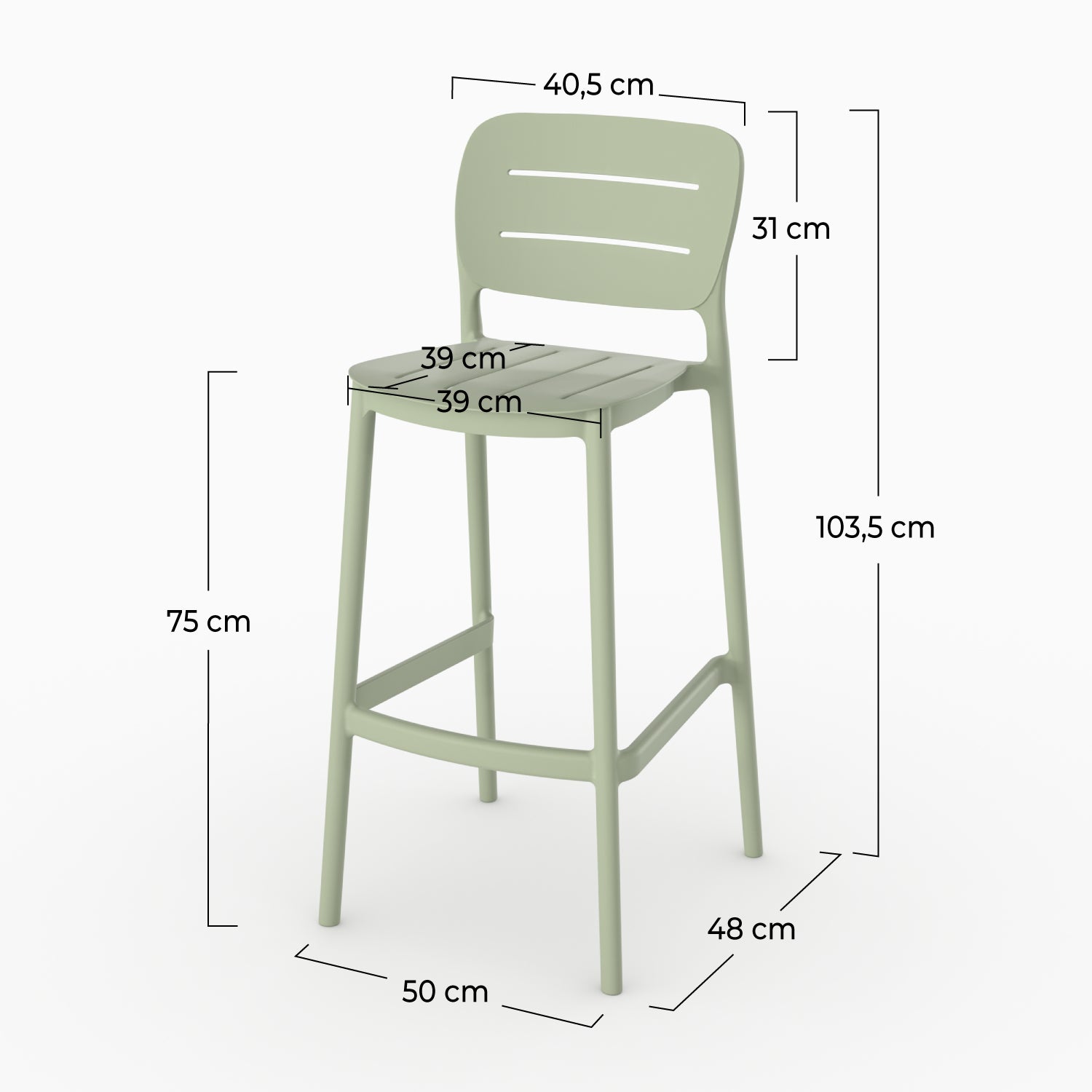Dimensions chaise bar Lola 75 cm plastique vert pastel