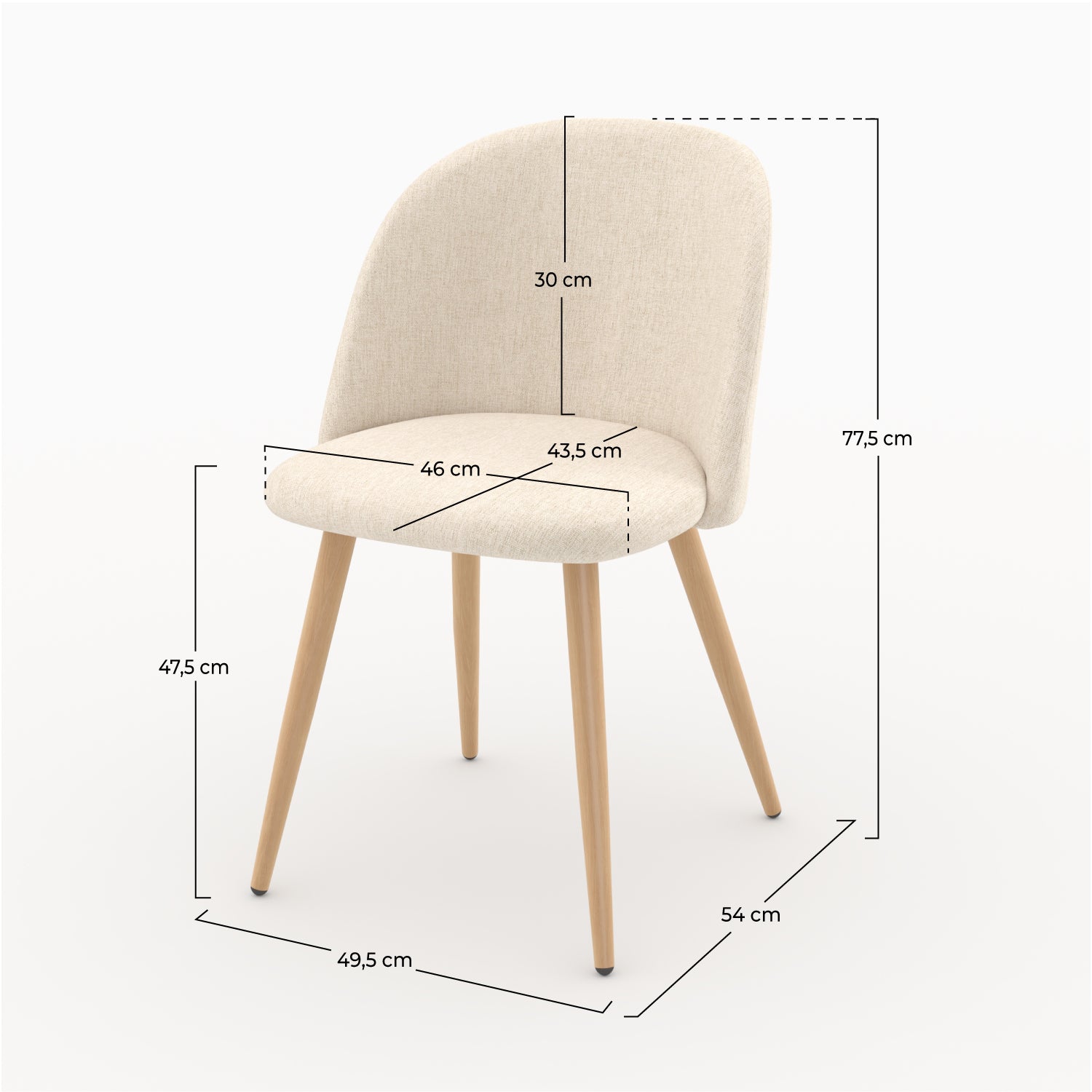 Lot de 2 chaises Cozy en tissu beige et pieds en métal marron