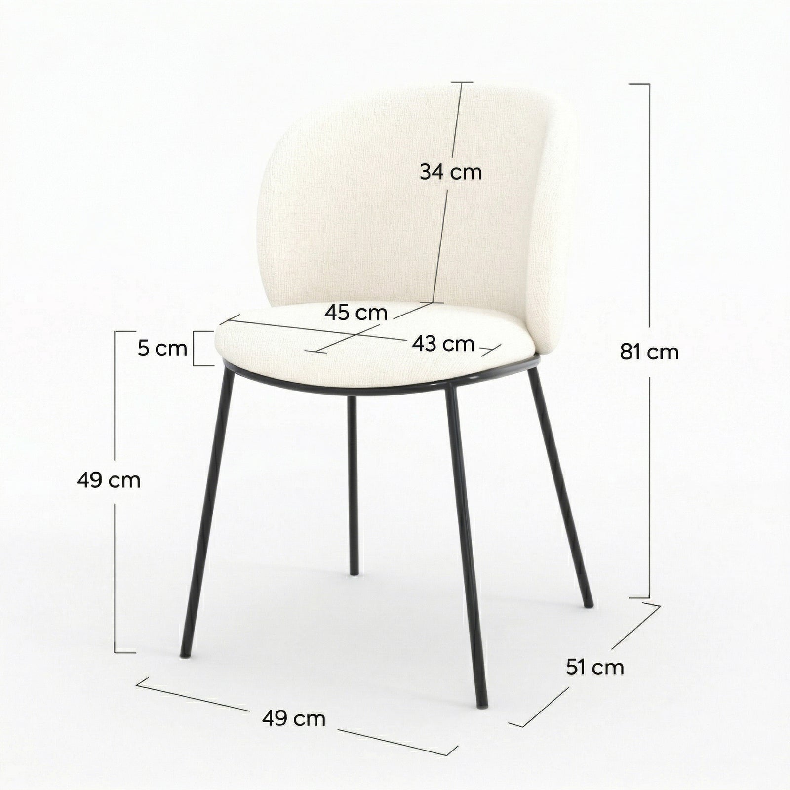 Dimensions chaise bulle tissu doux blanc pieds métal noir