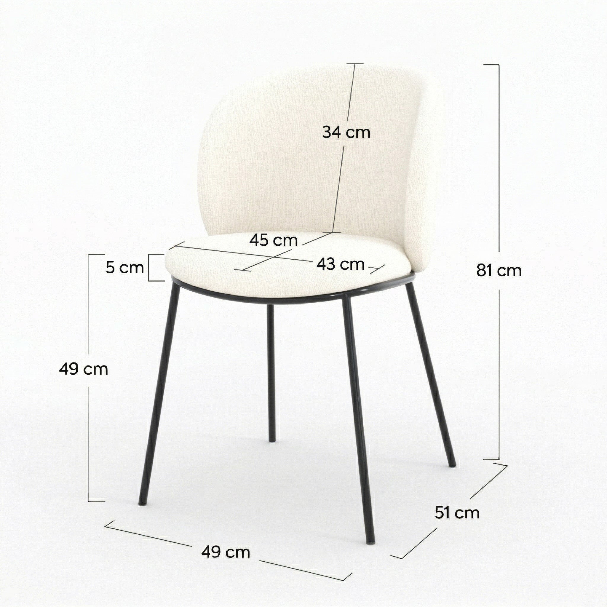 Dimensions chaise bulle tissu doux blanc pieds métal noir