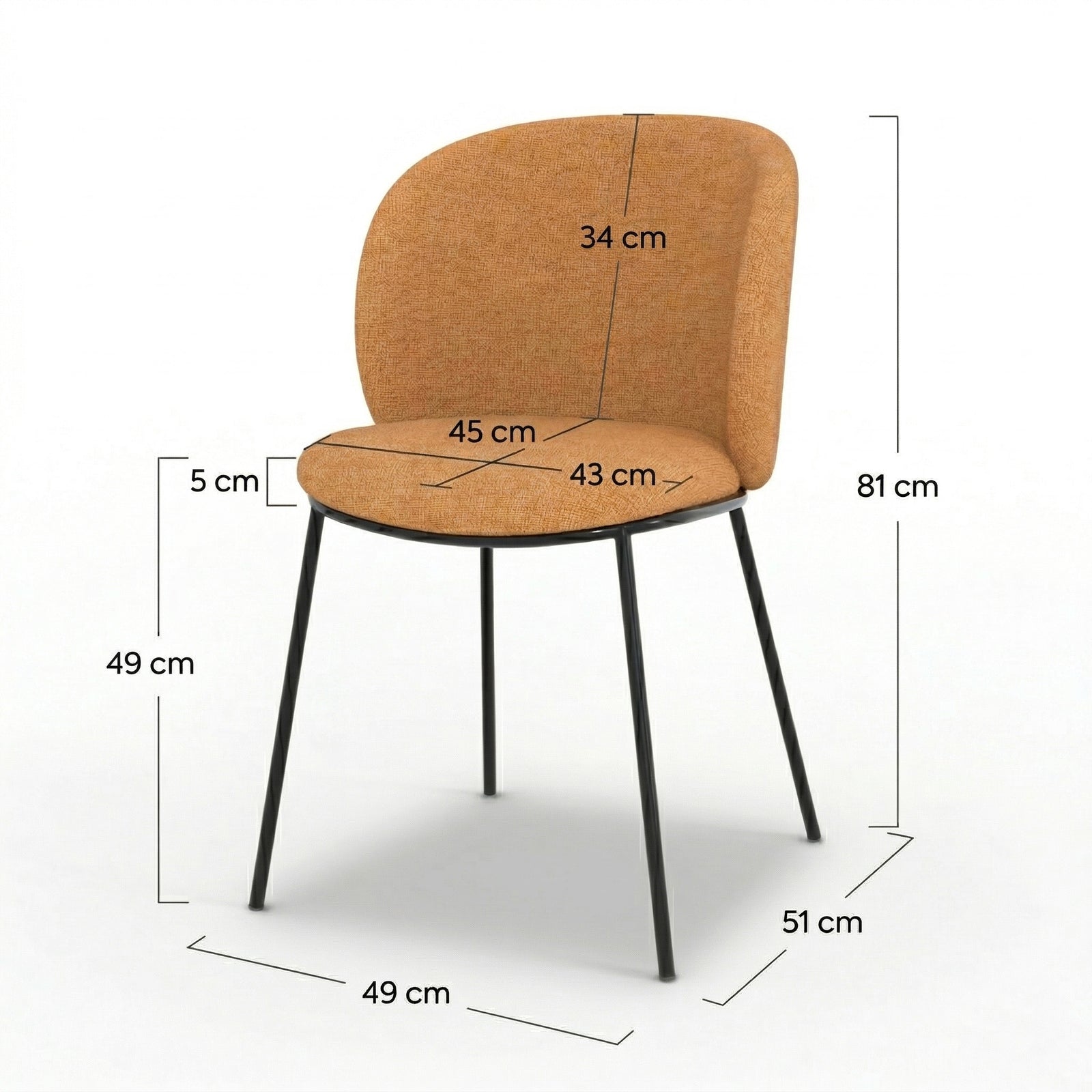 Dimensions chaise bulle tissu jaune moutarde pieds métal noir