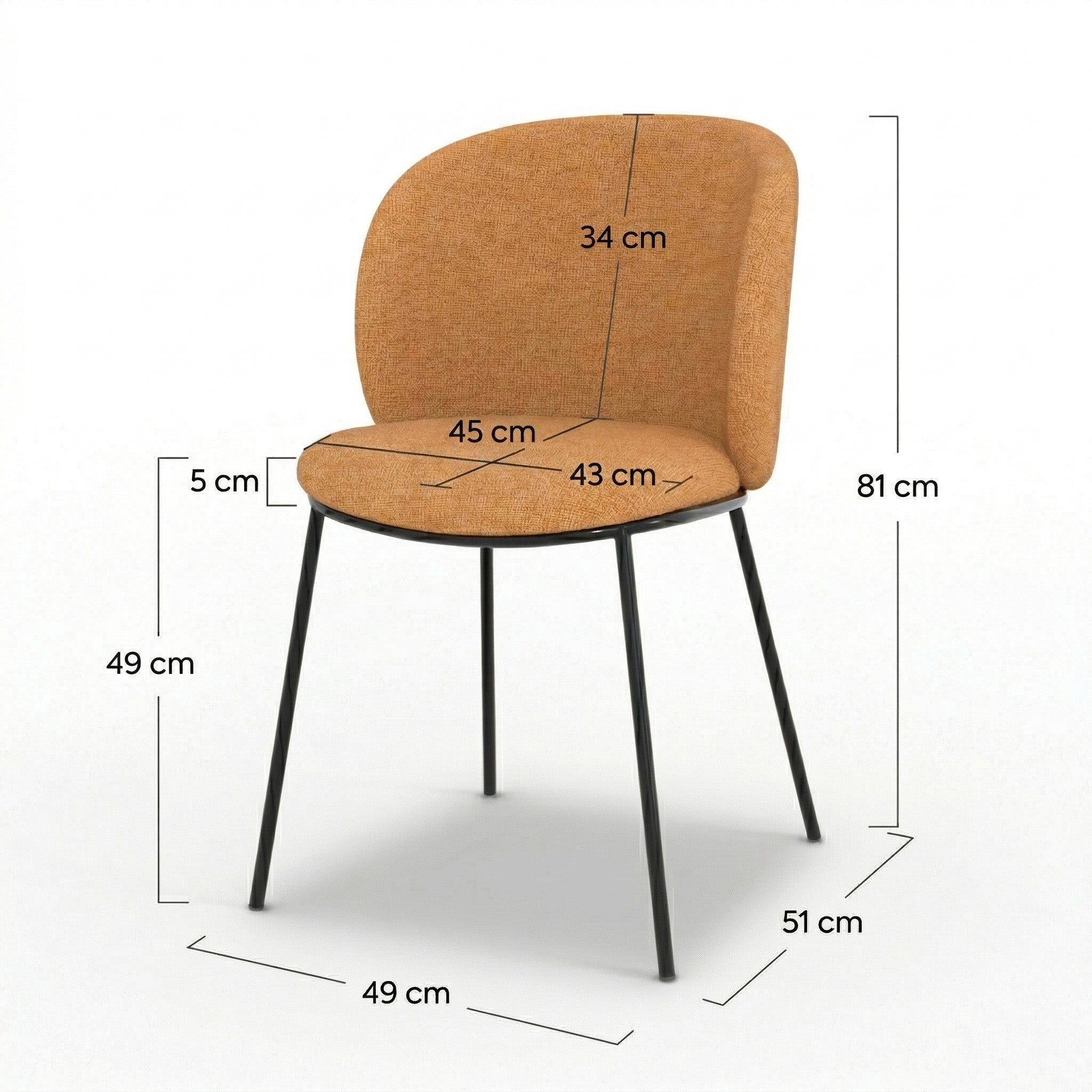 Dimensions chaise bulle tissu jaune moutarde pieds métal noir