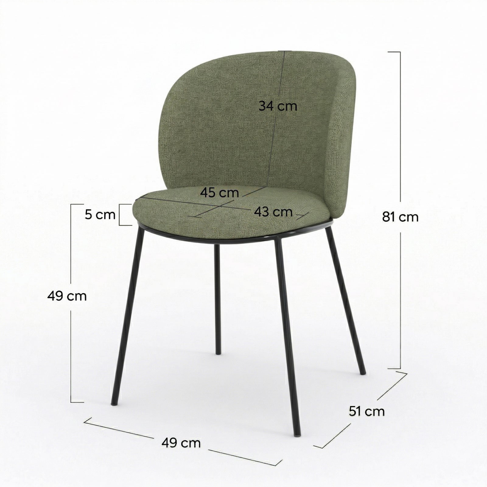 Dimensions chaise bulle tissu vert kaki pieds métal noir