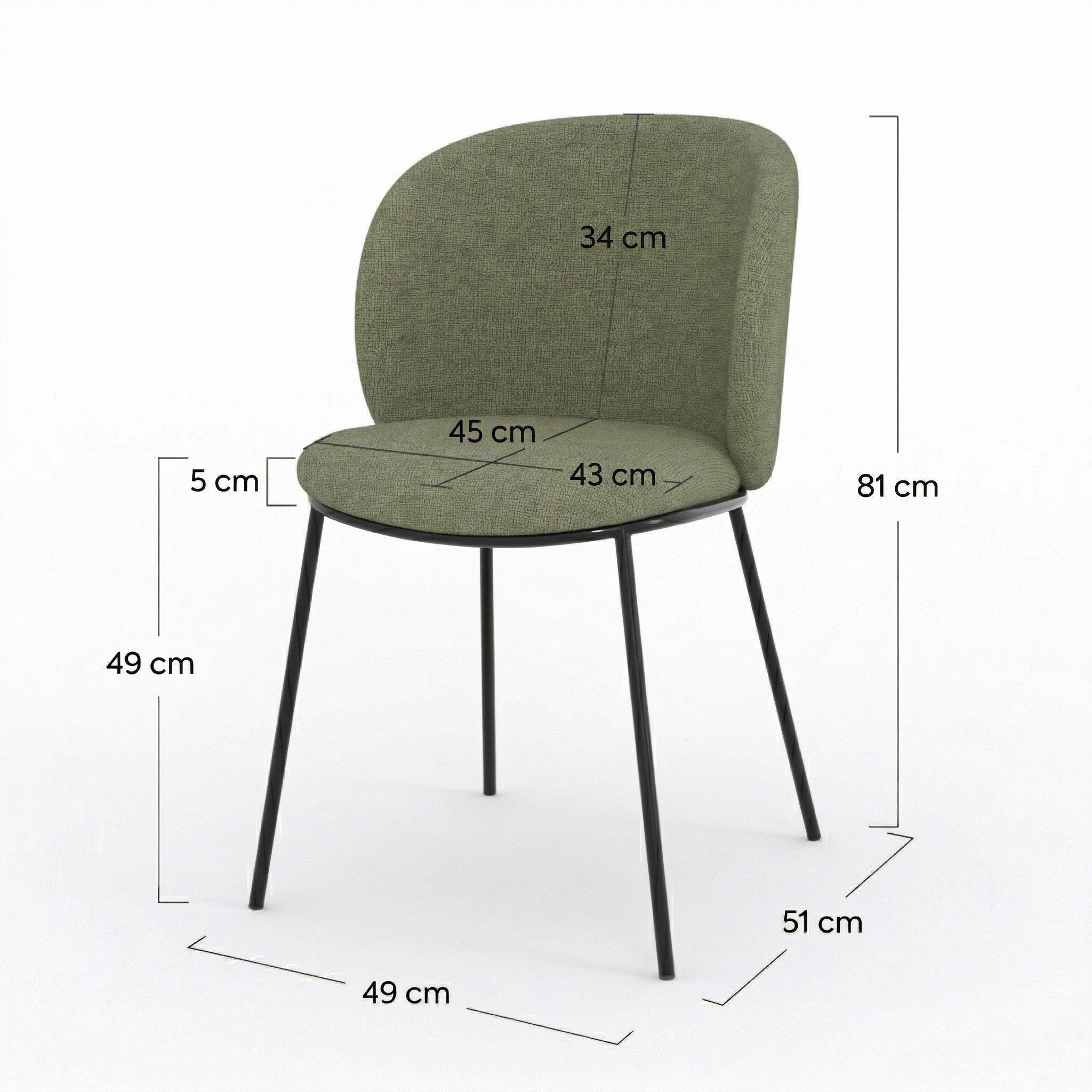 Dimensions chaise bulle tissu vert kaki pieds métal noir