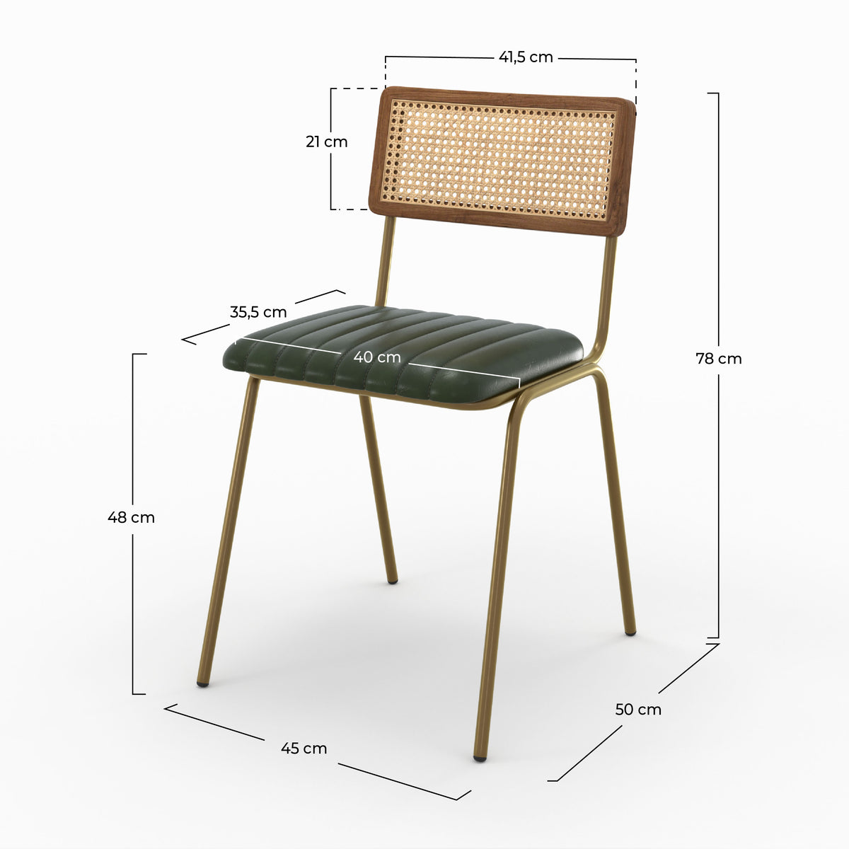 Dimensions chaise cuir vert cannage lot de 2 Arsène – Maison Pavane