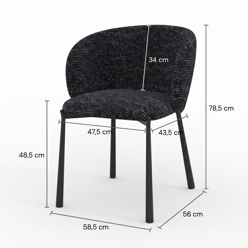 Dimensions chaise Danaé tissu texture noir chiné gris confort