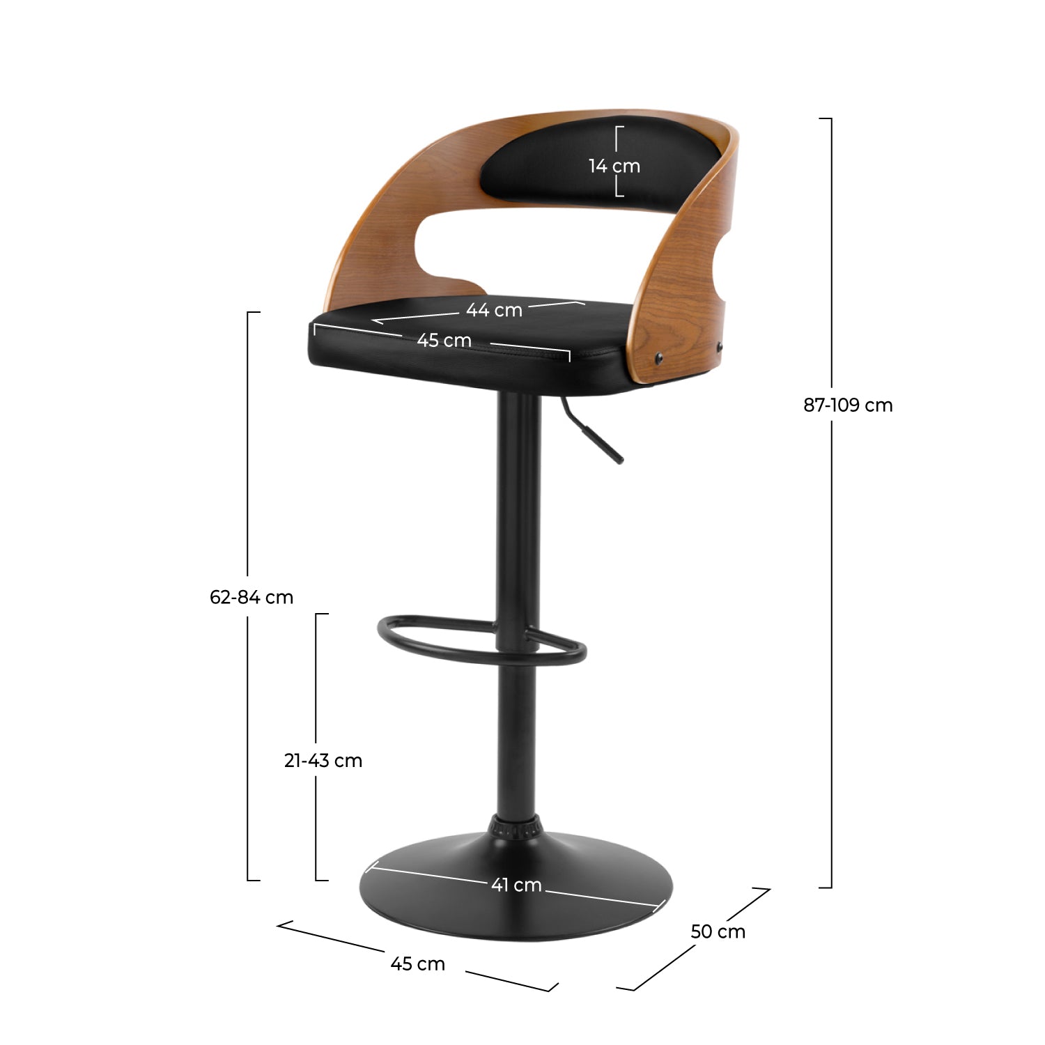 Silla de bar Louis negra 63/84 cm