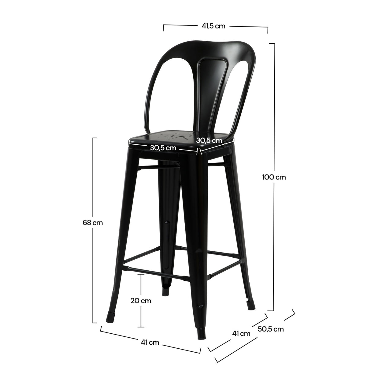 Chaise de bar mi-hauteur Indus noir mat 68 cm (lot de 2)