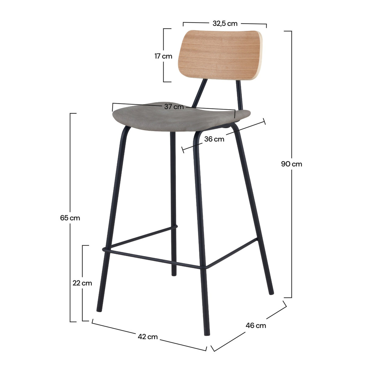 Dimensions chaise de bar Madrague 65 cm – Maison Pavane