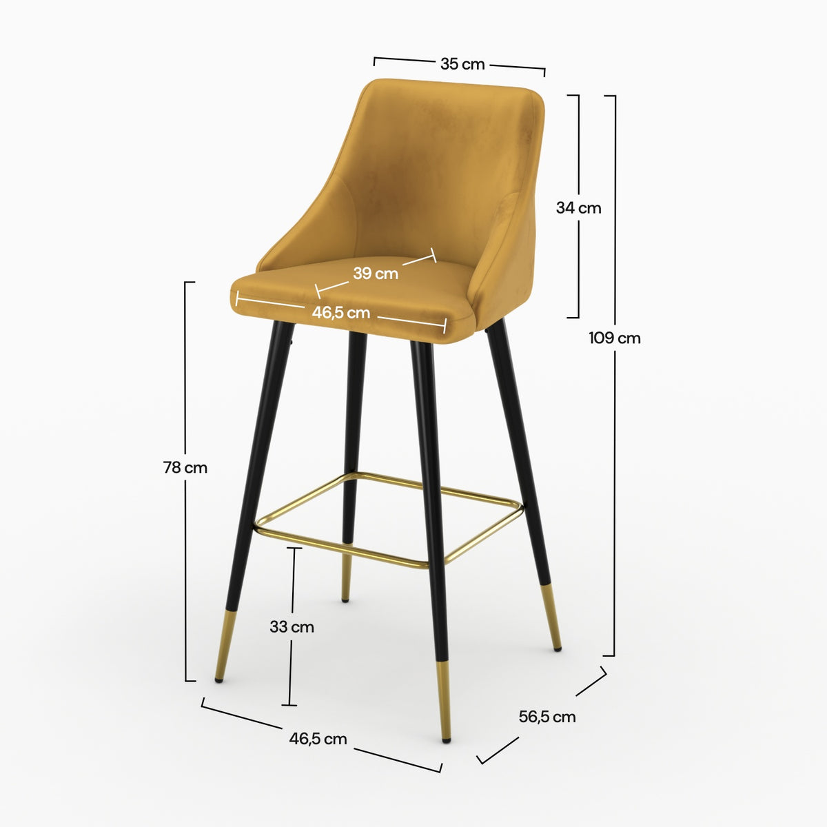 Chaise de bar Aristote en velours jaune curry 78 cm (lot de 2)
