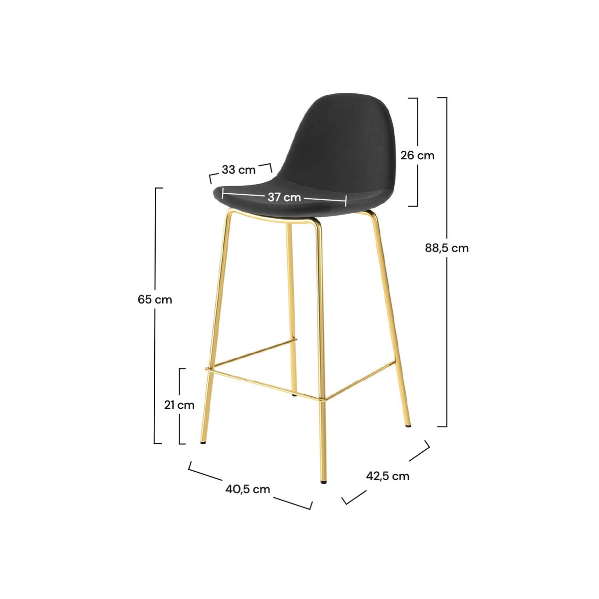 Silla de bar Henrik de terciopelo negro de media altura 65 cm (juego de 2)