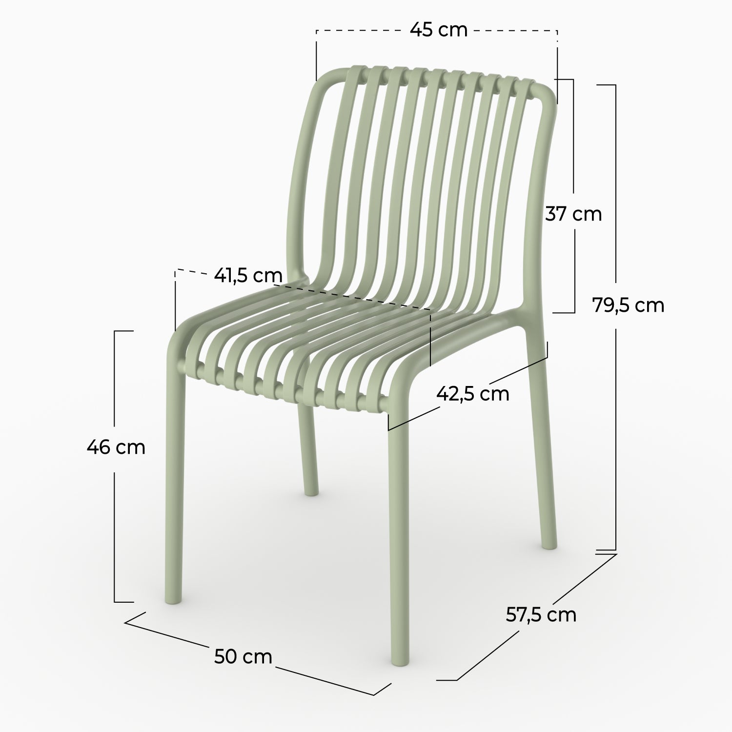 Dimensions chaise Duli jardin empilable vert pastel