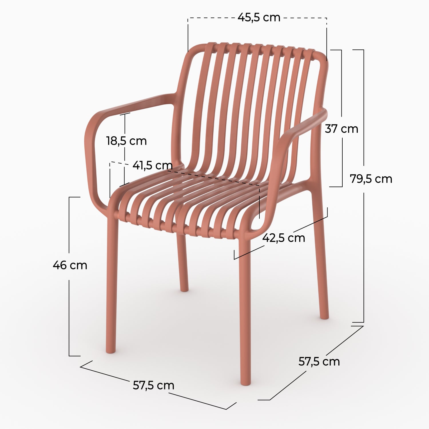 Dimensions chaise Ivy jardin empilable terracotta